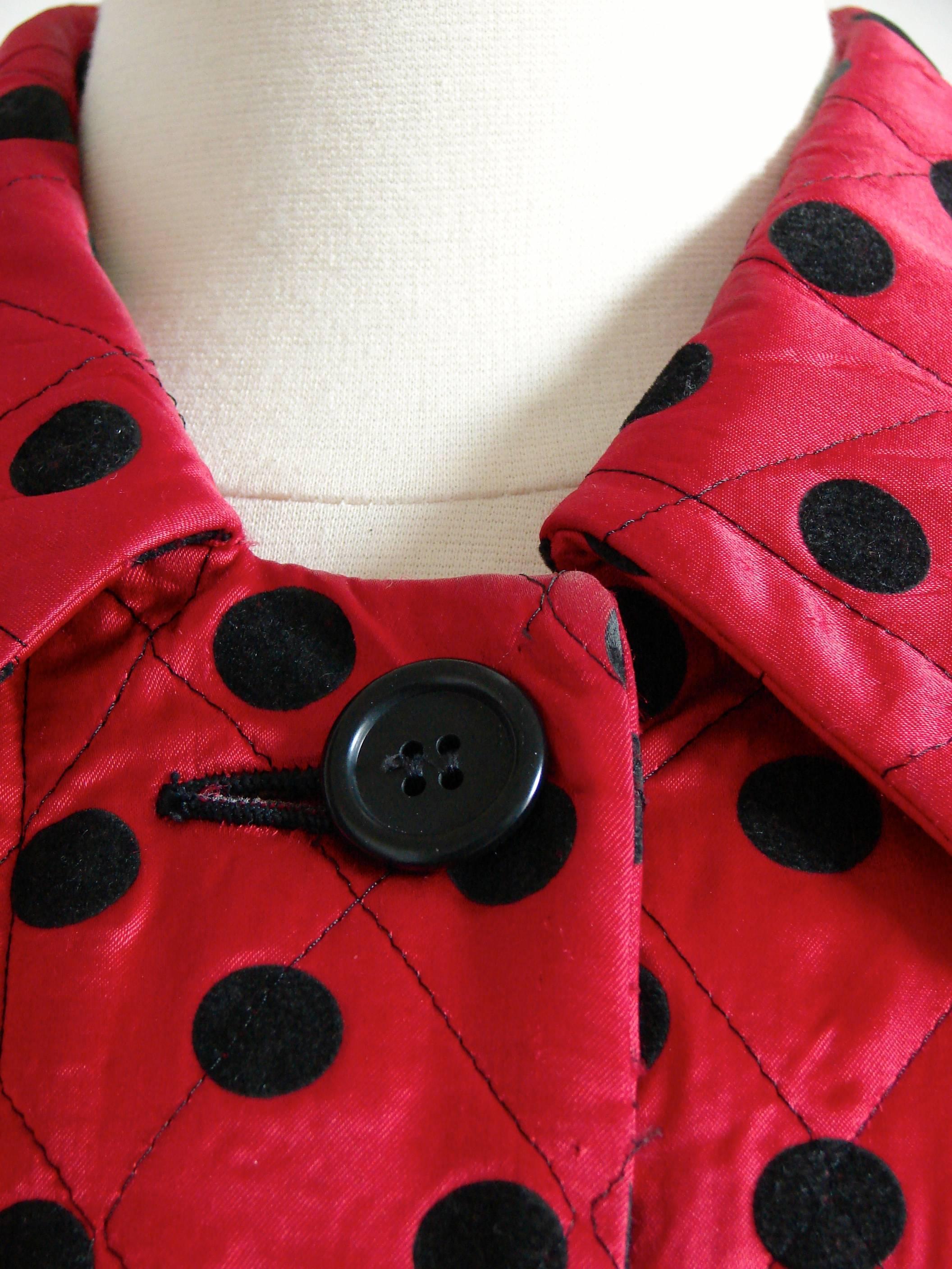 Christian Dior Polka Dot Evening Coat Voluminous Silk Satin Red Vintage Sz 10 2