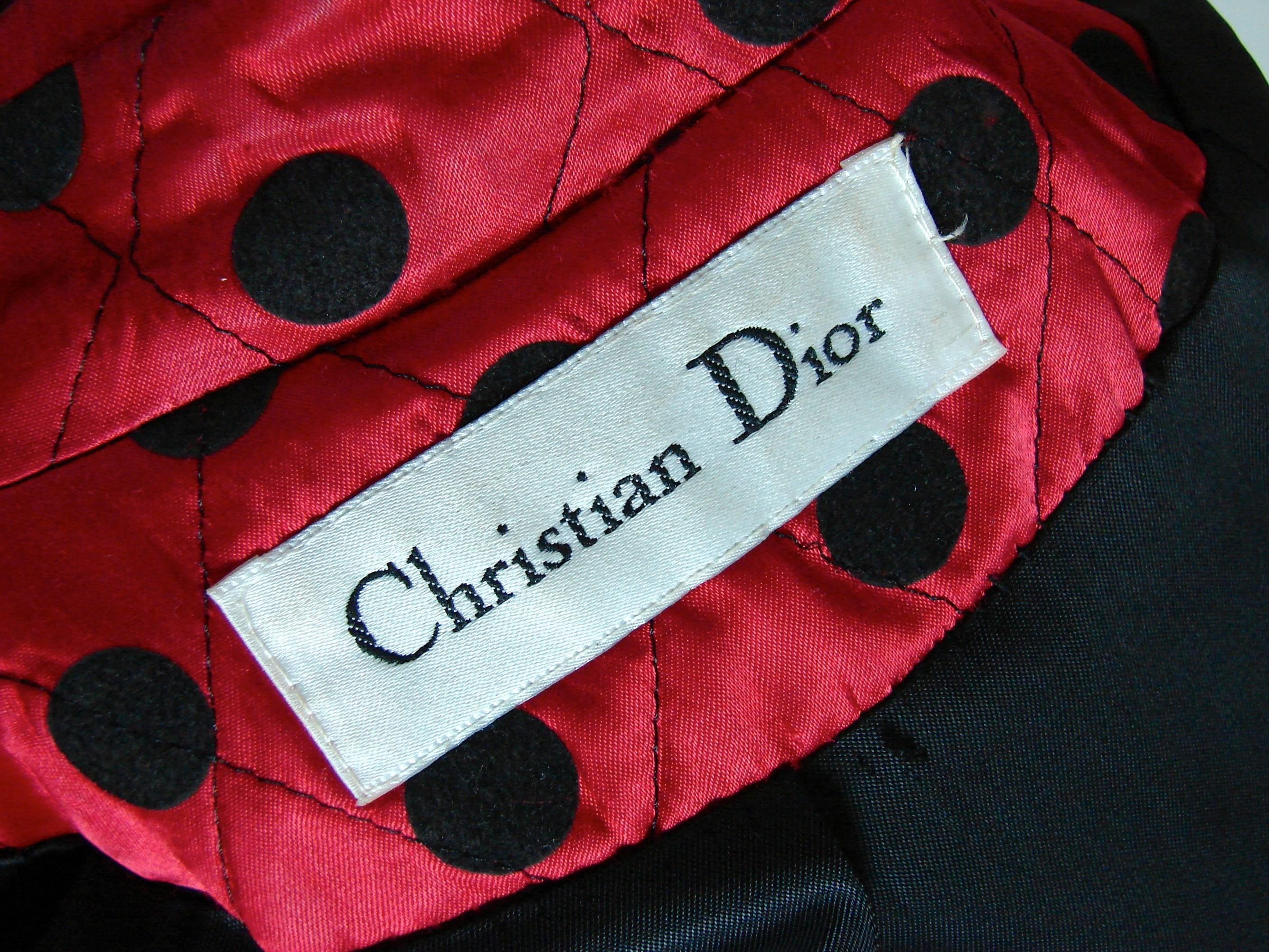 Christian Dior Polka Dot Evening Coat Voluminous Silk Satin Red Vintage Sz 10 3