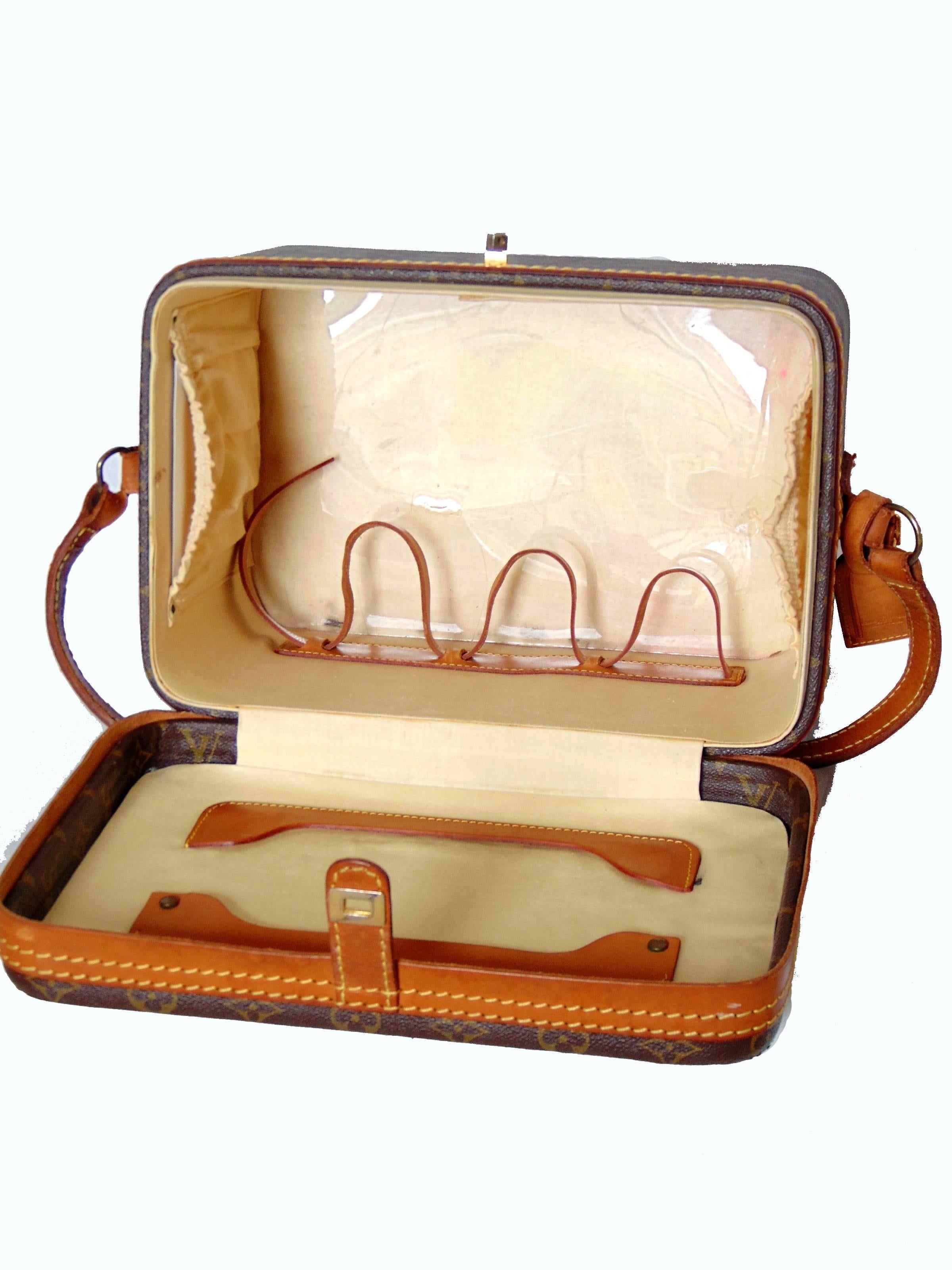 Louis Vuitton Monogram Canvas Train Case Travel Bag Vanity + Luggage Tag 1980s 3