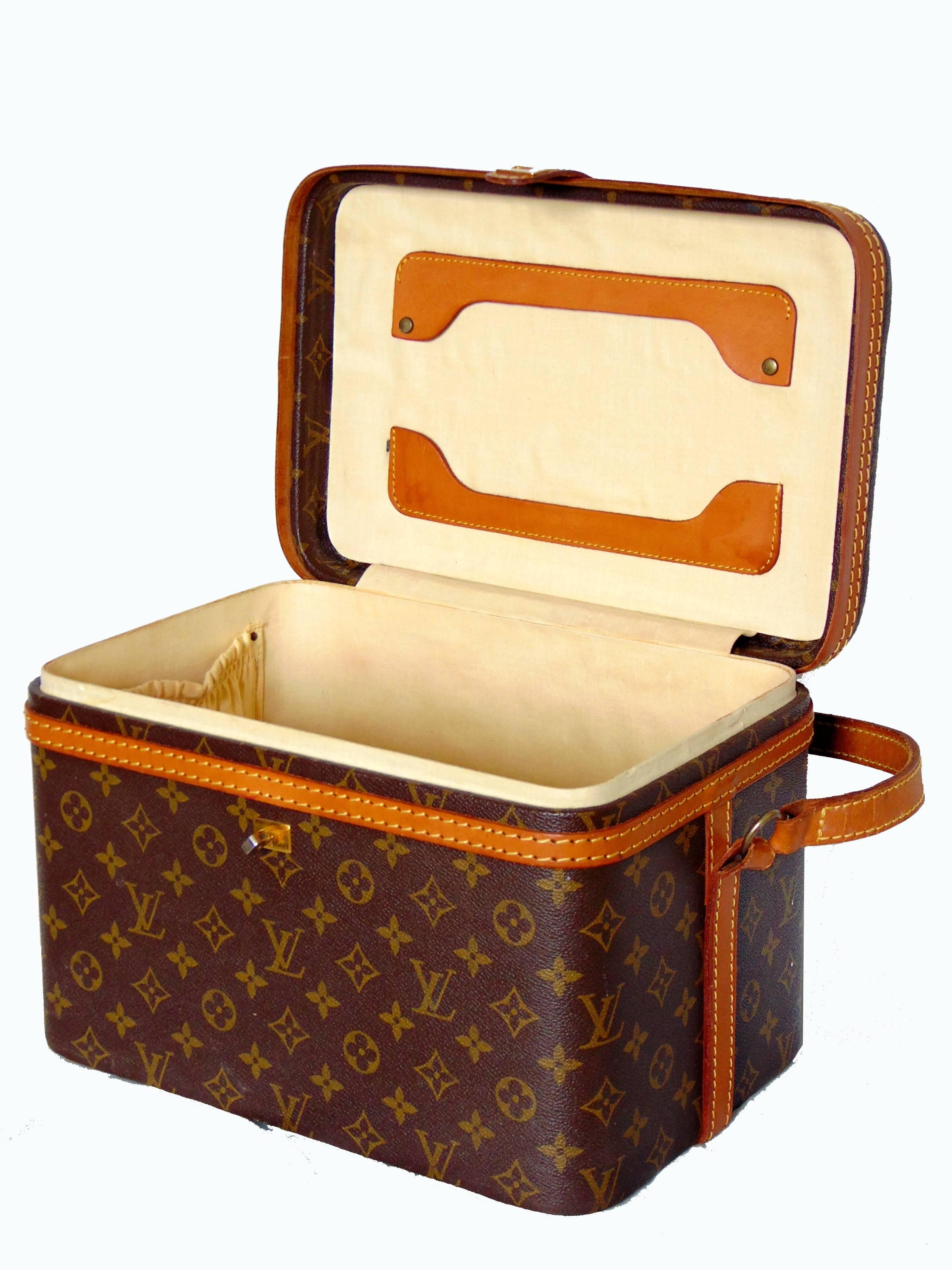 Louis Vuitton Monogram Canvas Train Case Travel Bag Vanity + Luggage Tag 1980s 2