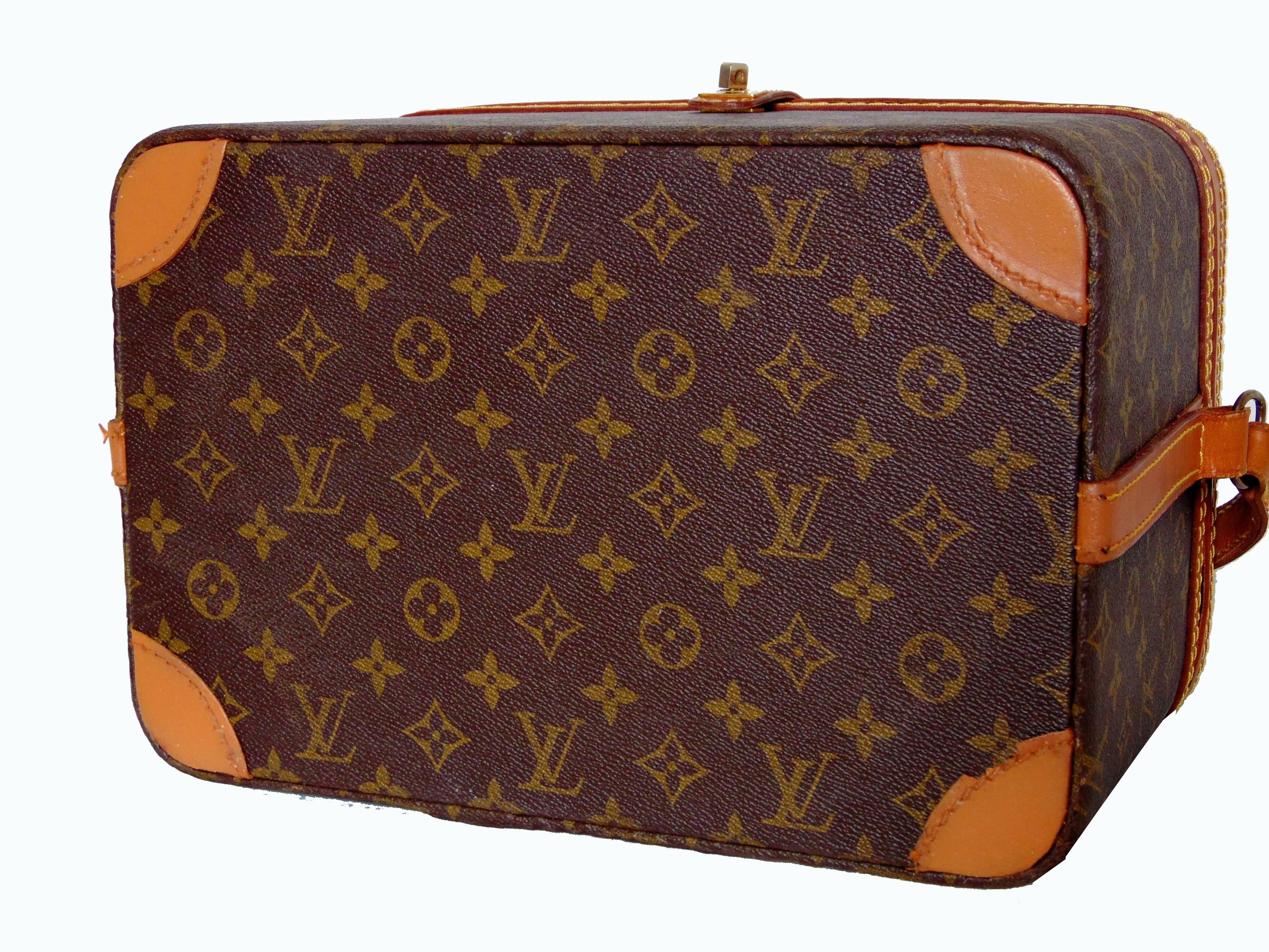 Women's Louis Vuitton Monogram Canvas Train Case Travel Bag Vanity + Luggage Tag 1980s