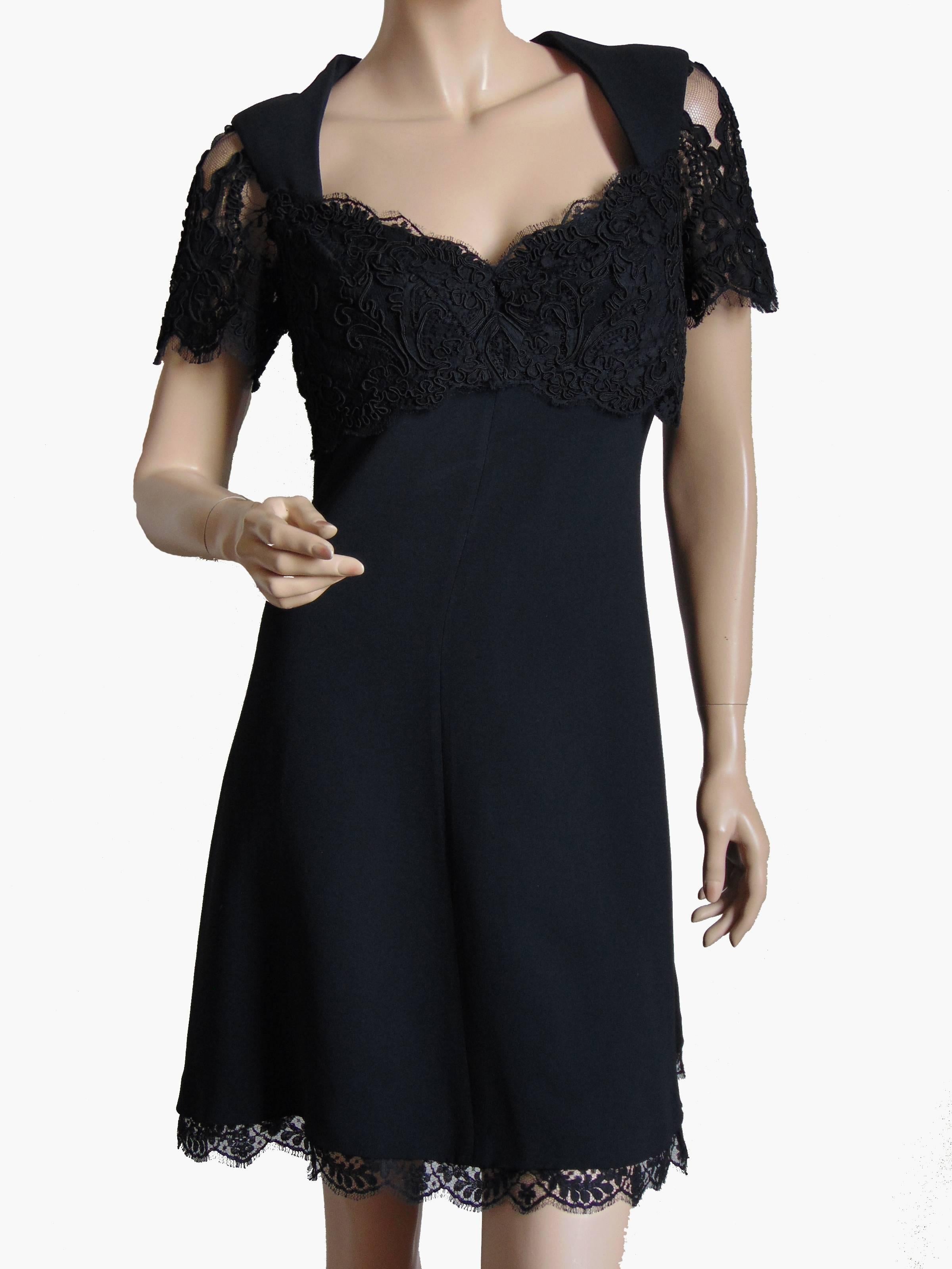 Classic Louis Feraud Black Cocktail Dress with Lace Size L 1990s  In Excellent Condition In Port Saint Lucie, FL