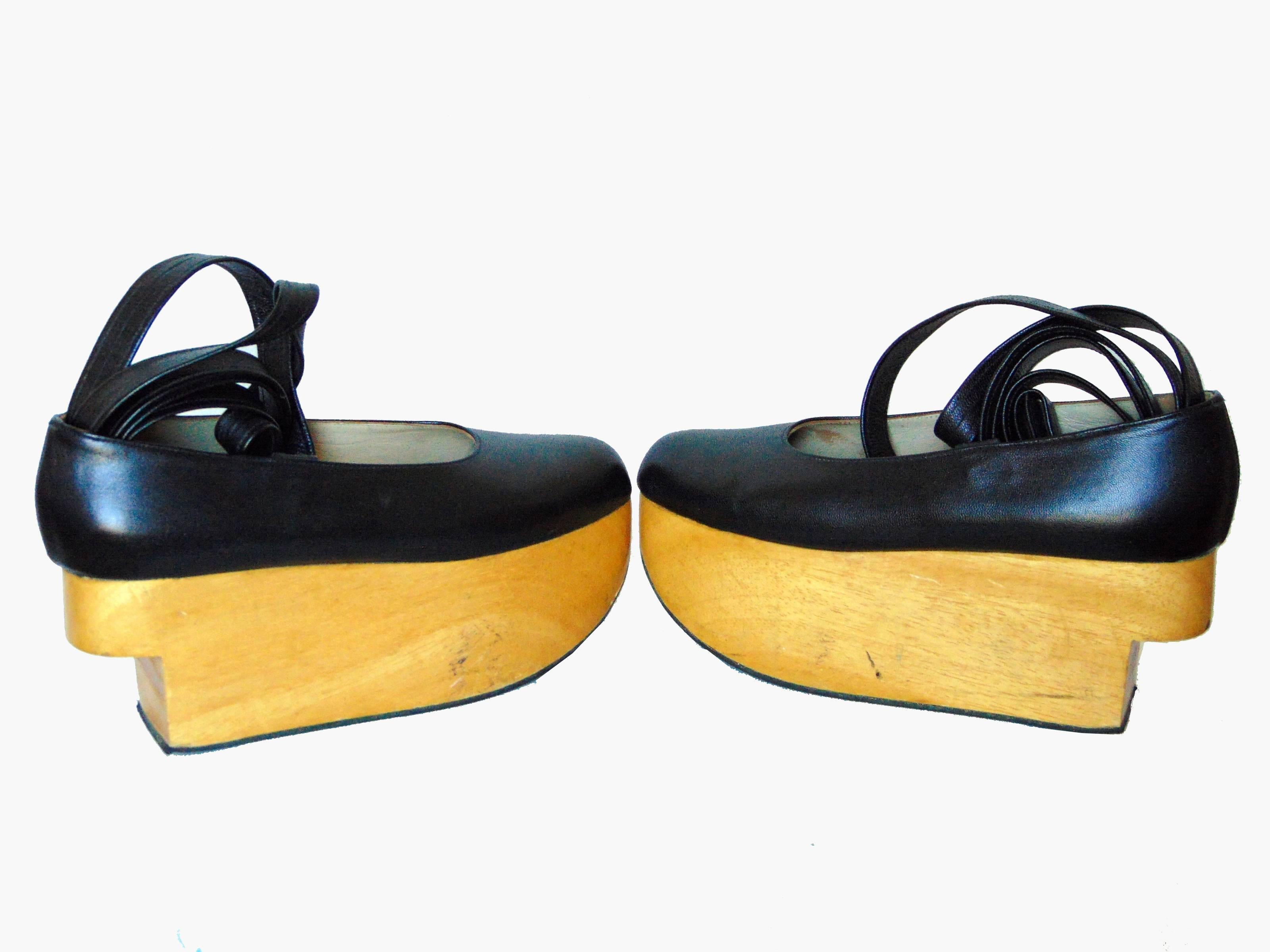 Beige Vivienne Westwood Rocking Horse Shoes Black Leather Ballerina Platforms US6 UK5