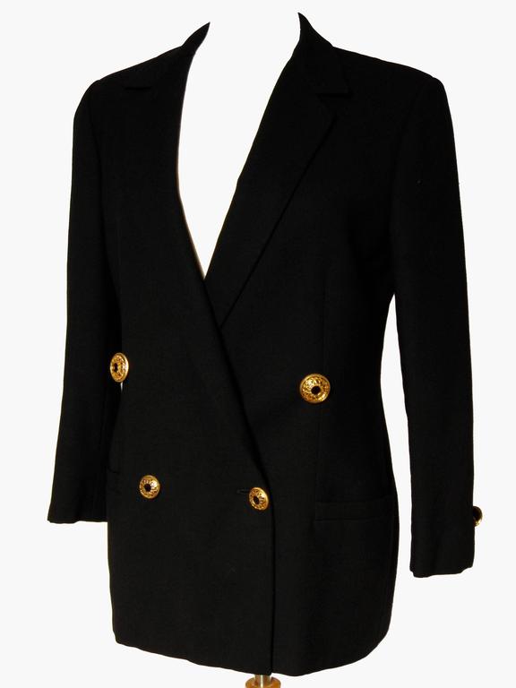 Versace Ladies Black Wool Jacket Double Breasted with Gold Buttons 90s ...