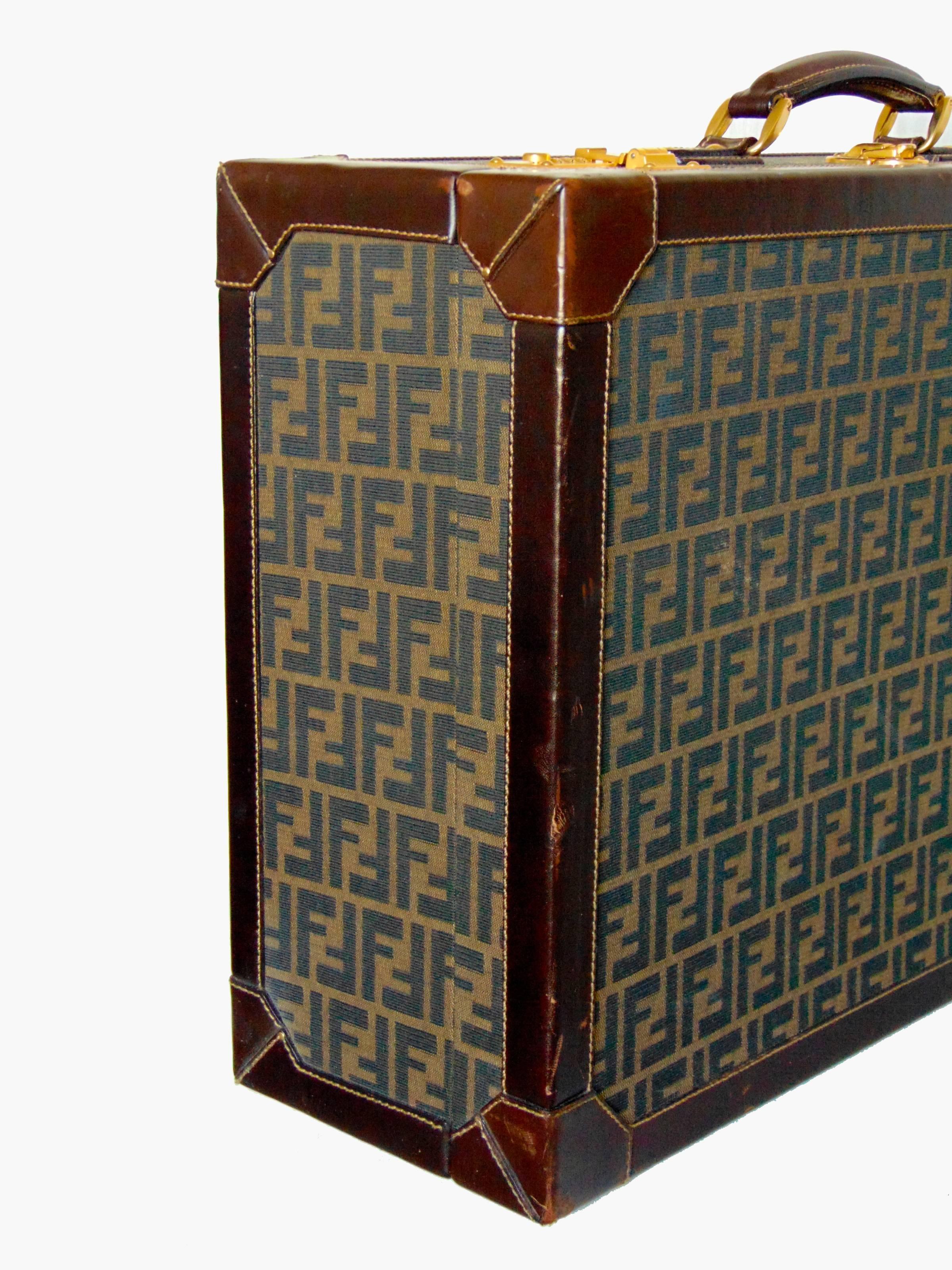 Rare Fendi Hard-Sided Travel Trunk Suitcase Zucca Pattern Vintage 1980s In Excellent Condition In Port Saint Lucie, FL