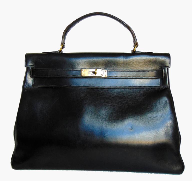 Rare 1947 Hermes Kelly Bag Retourne 35cm Sac a Depeches in Black Box Leather at 1stDibs grace kelly hermes miss kelly 1947 grace kelly bag