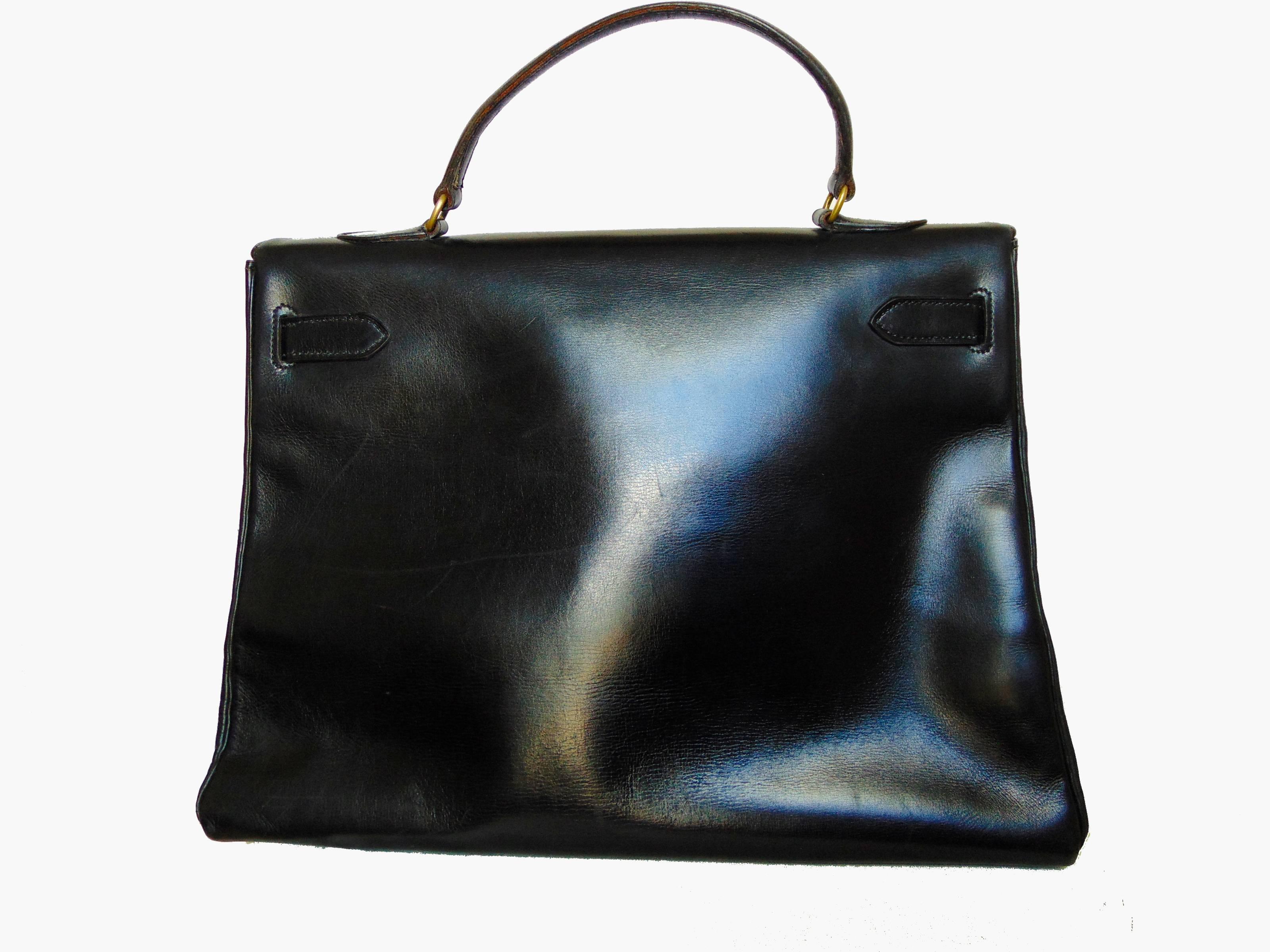 Seltene 1947 Hermes Kelly Bag Retourne 35cm Sac a Depeches in Black Box Leather im Zustand „Hervorragend“ in Port Saint Lucie, FL