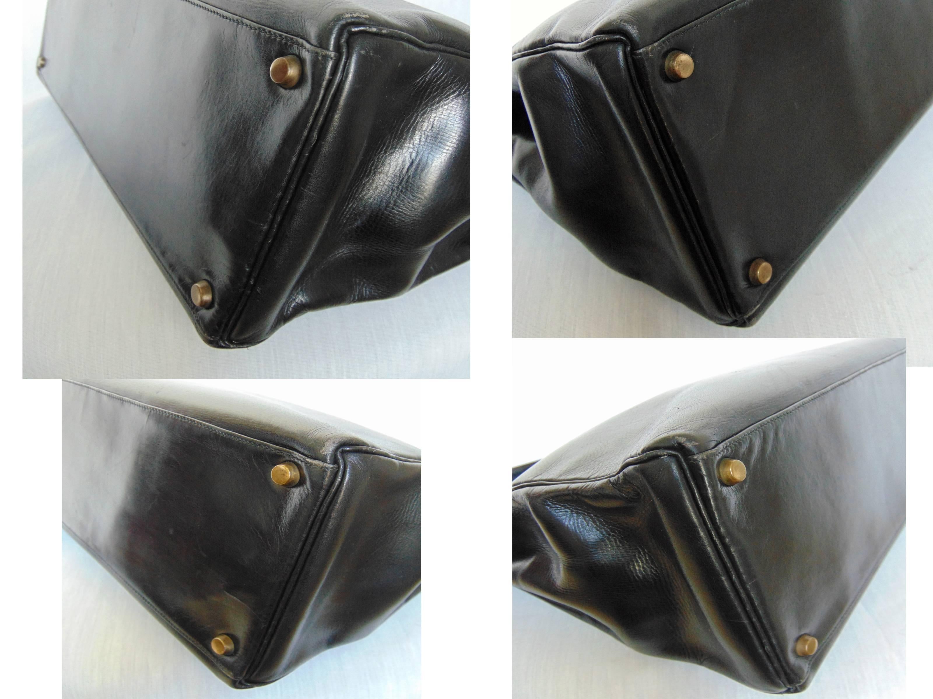 Women's Rare 1947 Hermes Kelly Bag Retourne 35cm Sac a Depeches in Black Box Leather 