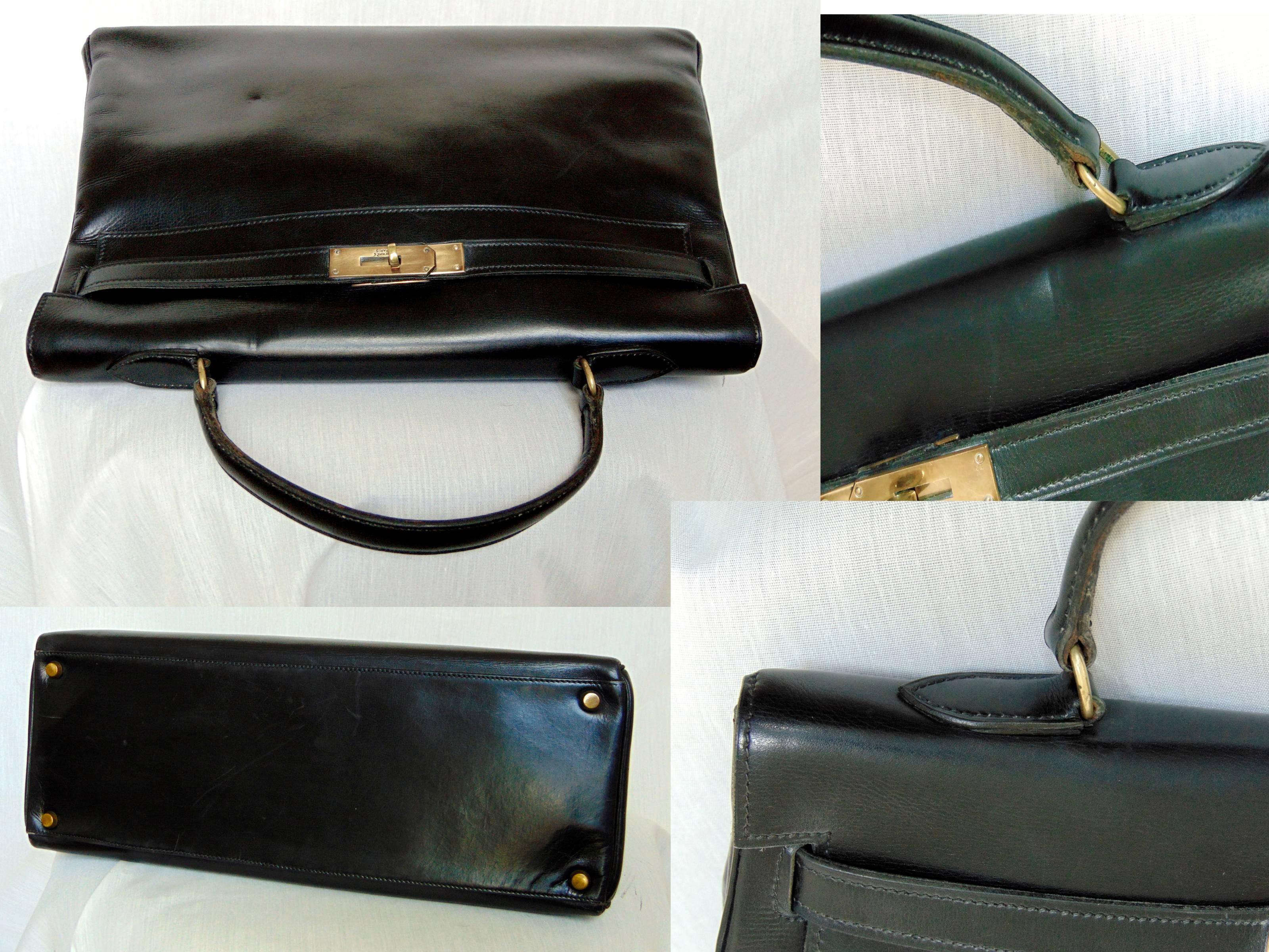 Rare 1947 Hermes Kelly Bag Retourne 35cm Sac a Depeches in Black Box Leather  2