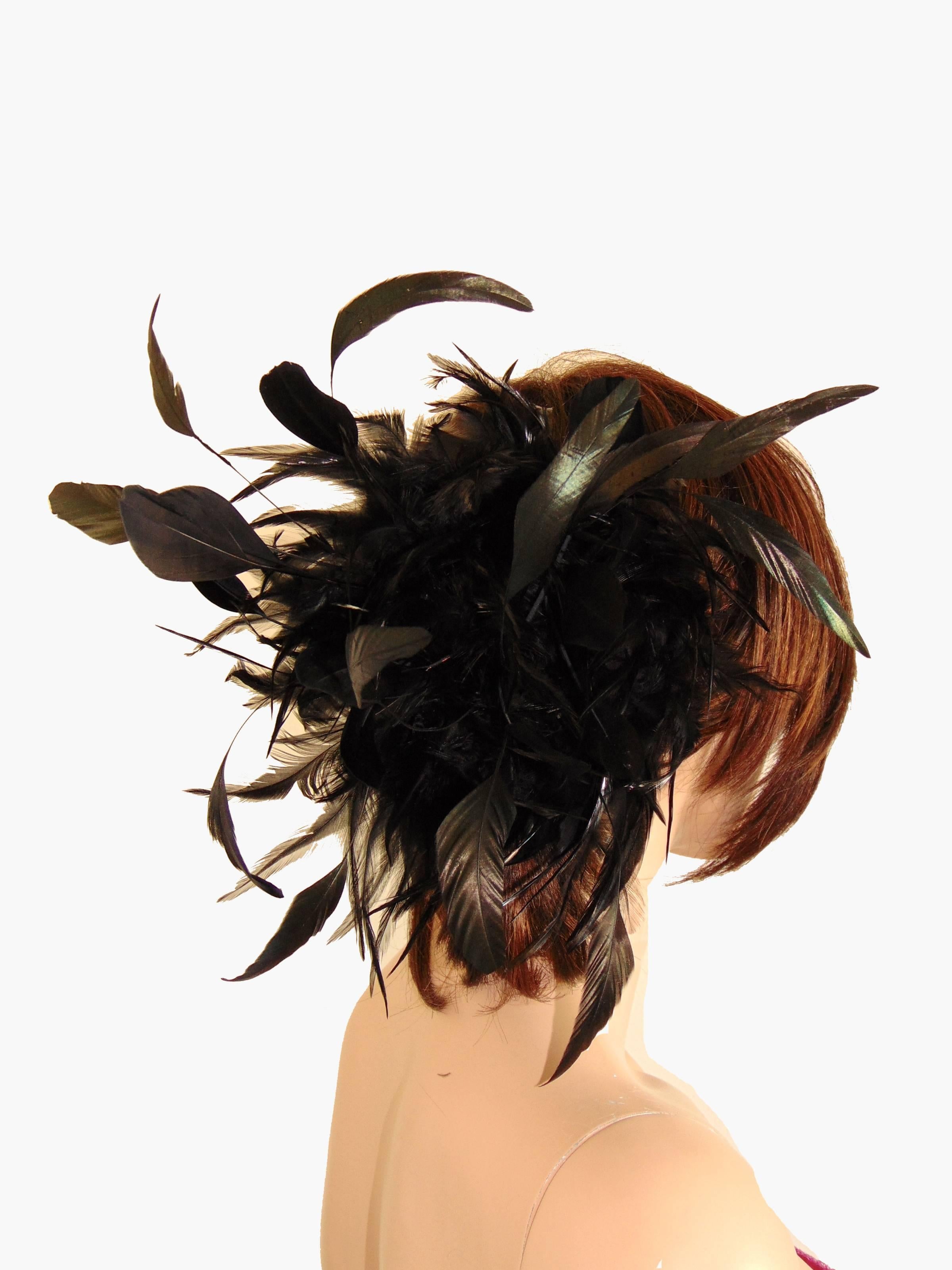 Rare Yves Saint Laurent Black Feather Hat or Cap 1970s One Size Fits Most 1
