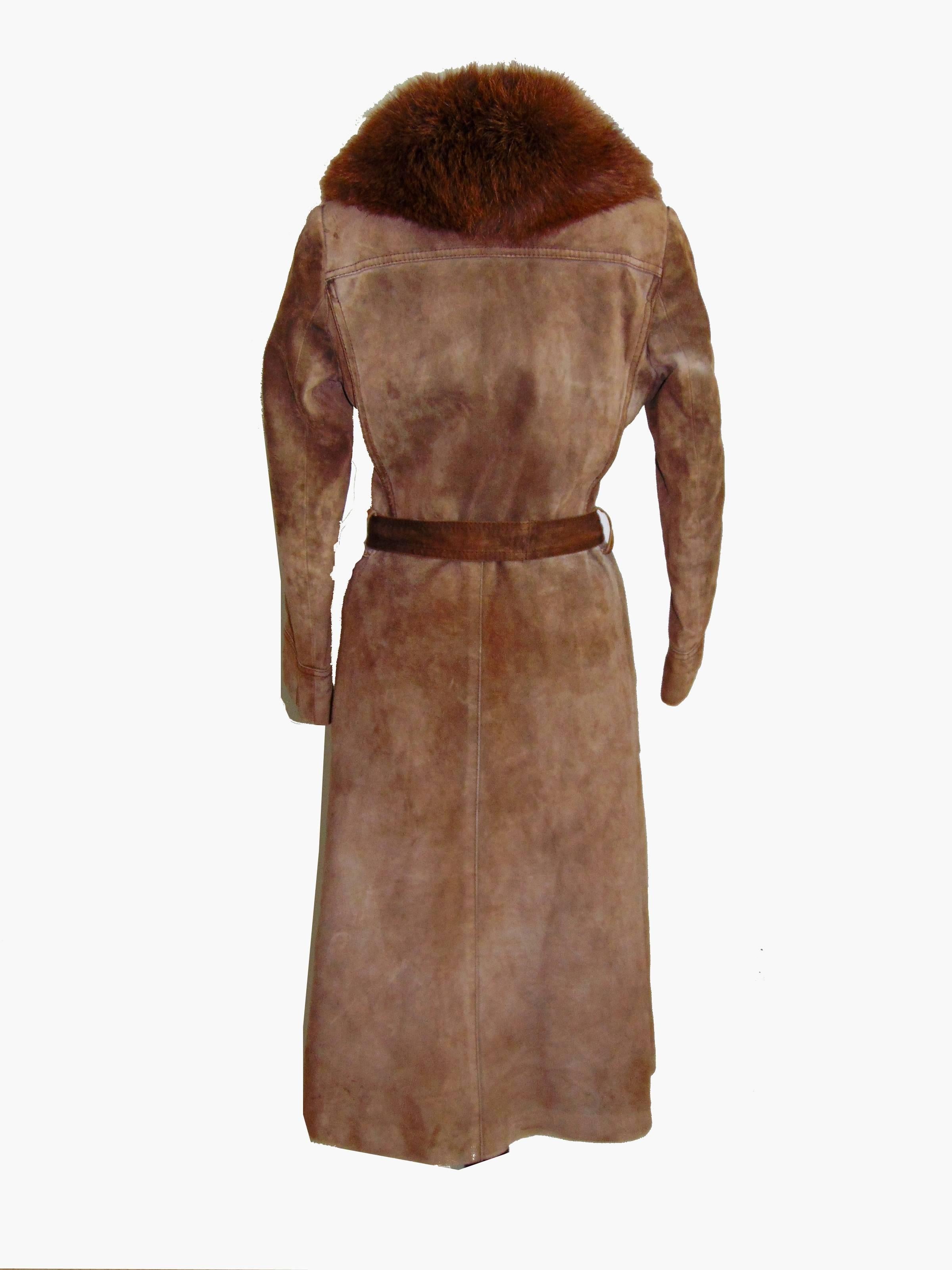 vintage suede coat with fur collar