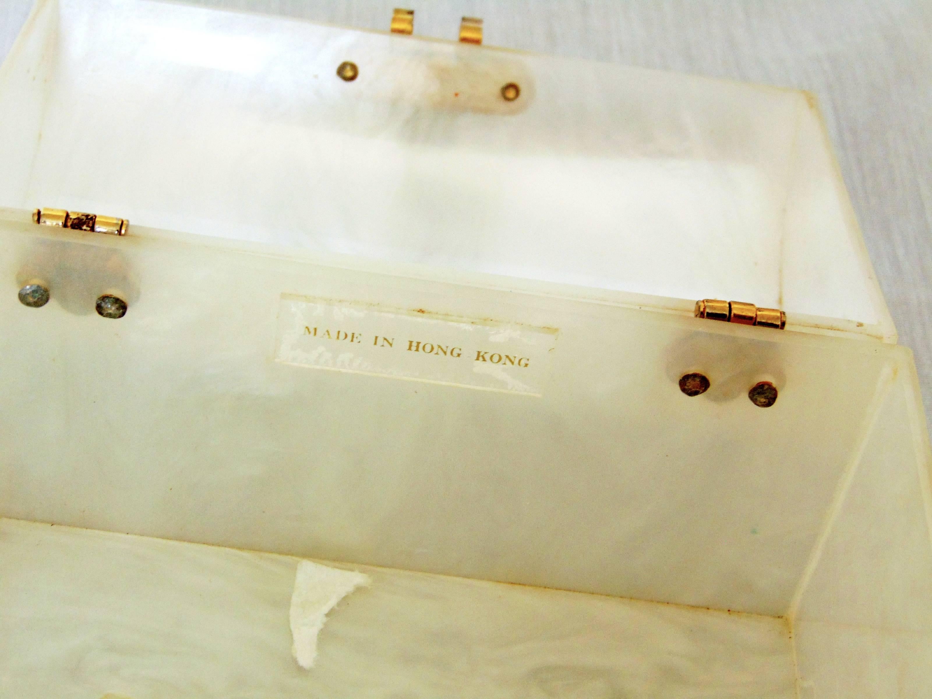 Vintage 1960s White Lucite Top Handle Purse Bag Trinket Box  4