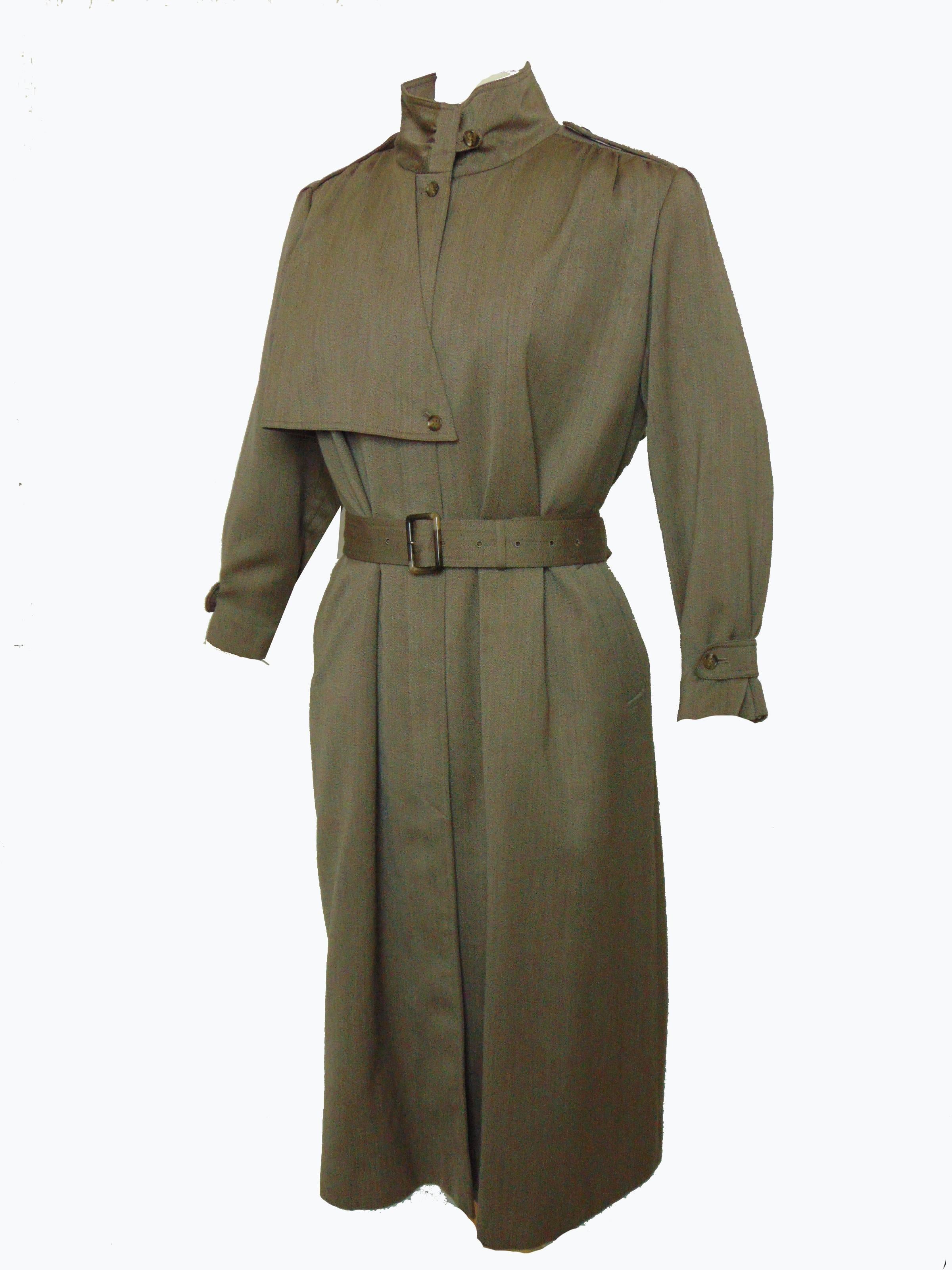 Brown Saks Fifth Avenue Sanyo Ladies Wool Trench Coat with Removable Lining Sz 10 90s