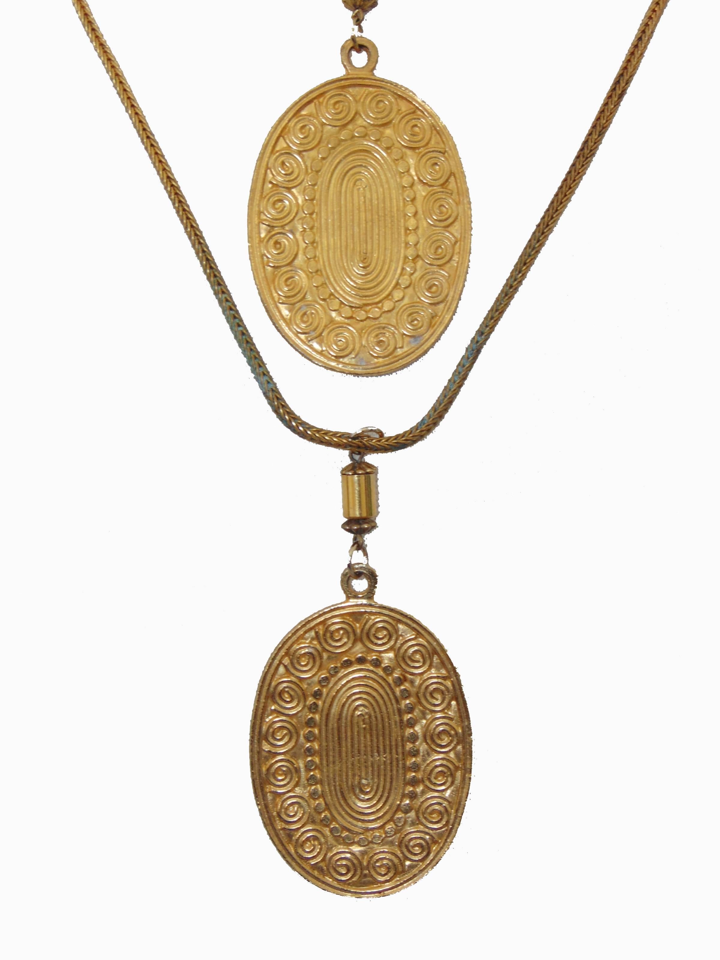 Etruscan Revival Yves Saint Laurent Gypsy Coin Necklace Gold Metal Runway 1970s