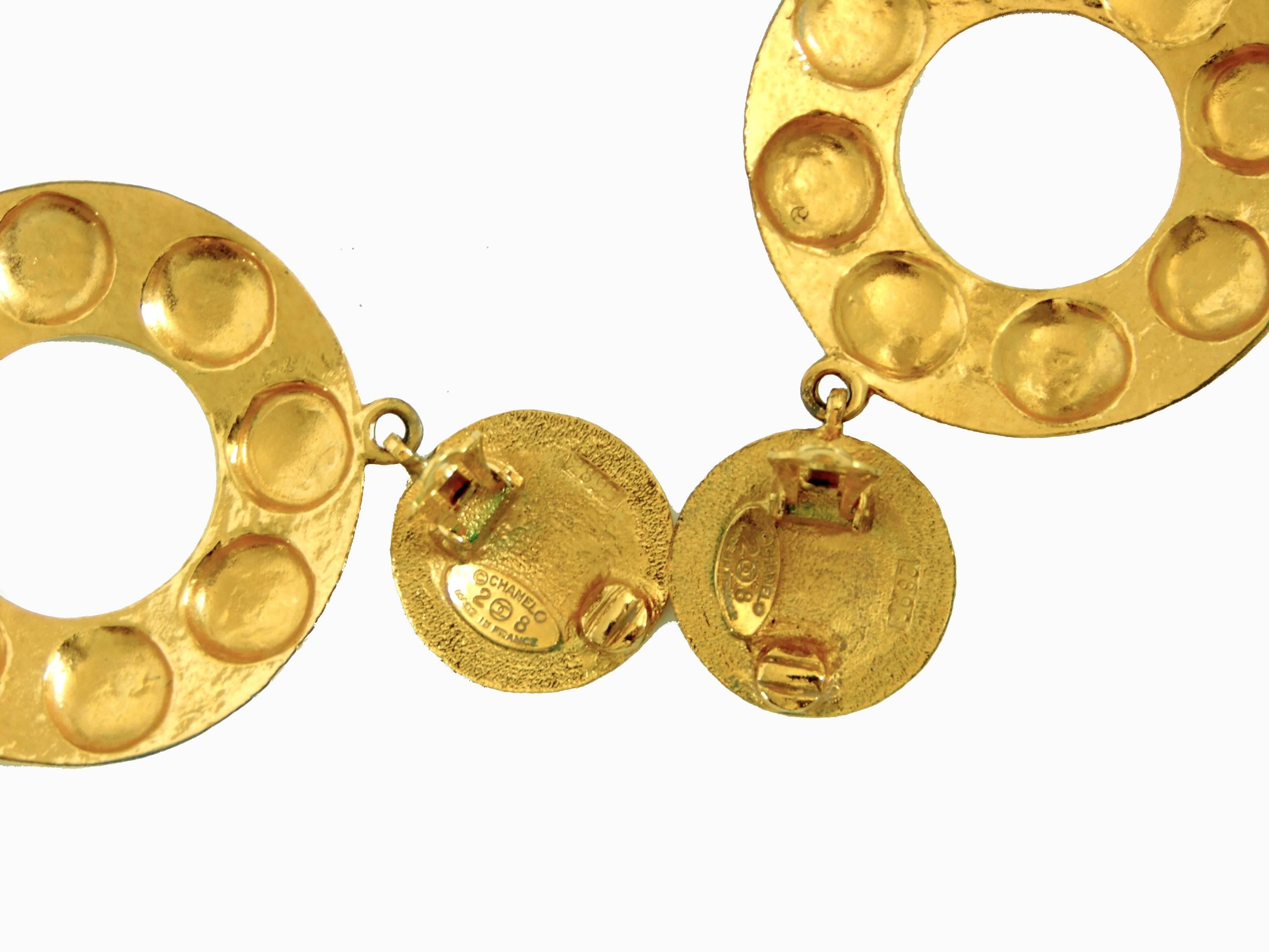 Chanel Large Gold Hoop Earrings 3.5in Sun Motif CC Medallions Season 28 + Box 90 4