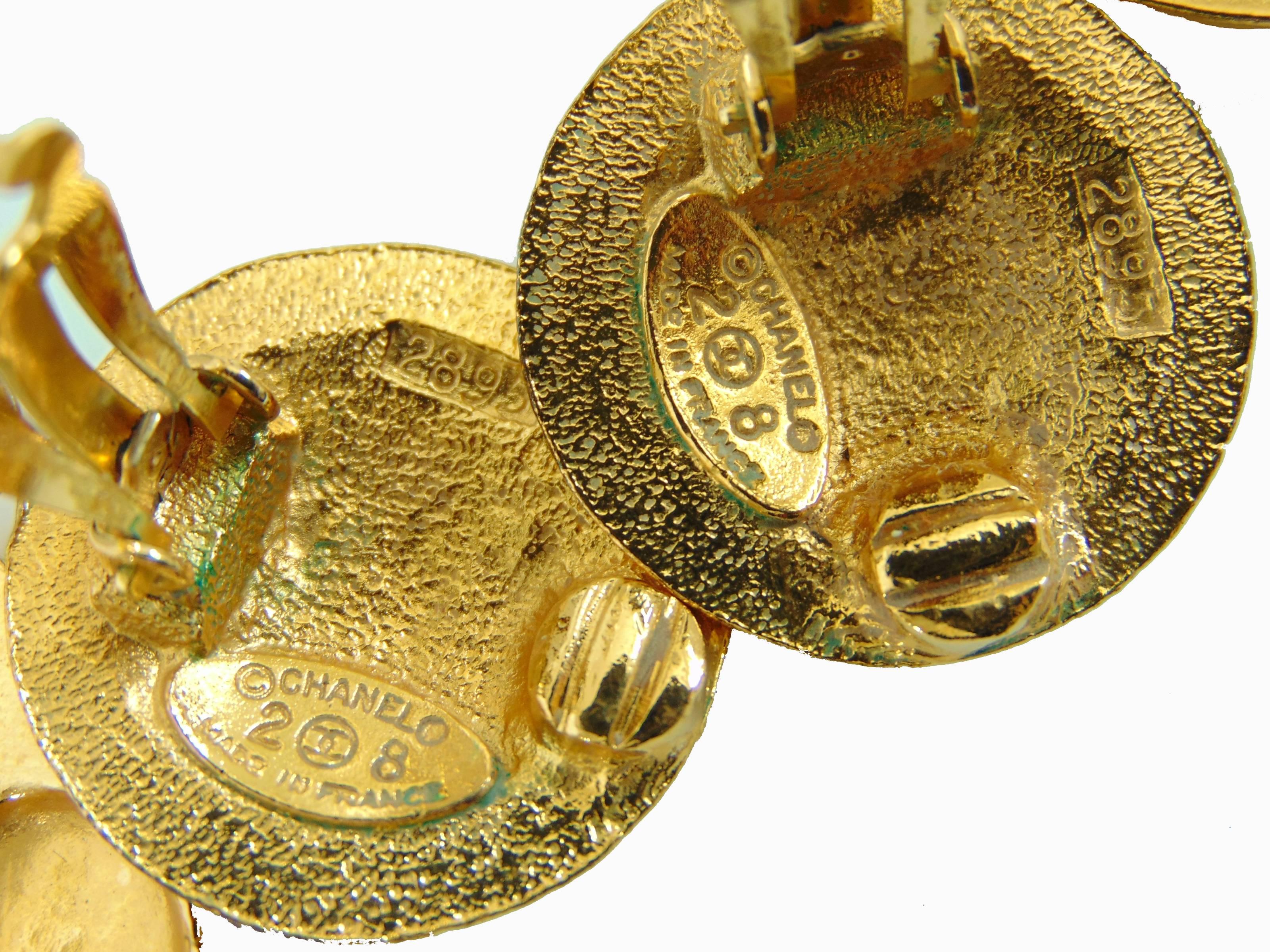 Chanel Large Gold Hoop Earrings 3.5in Sun Motif CC Medallions Season 28 + Box 90 3