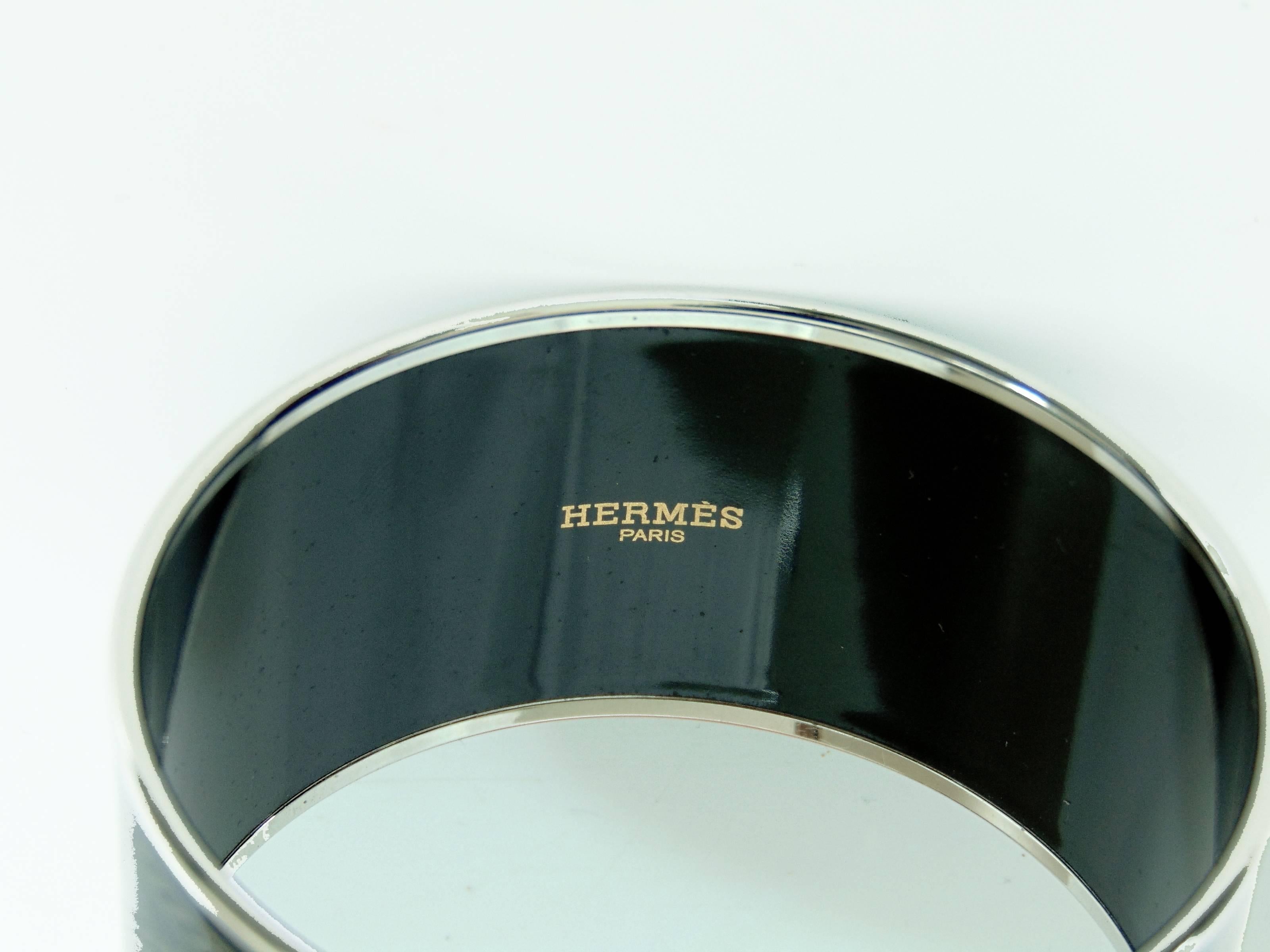 Hermes Enamel Bracelet Grand Apparat Extra Wide Silver Black 70 + Box 2014 1