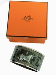 Hermes Enamel Bracelet Grand Apparat Extra Wide Silver Black 70 + Box 2014