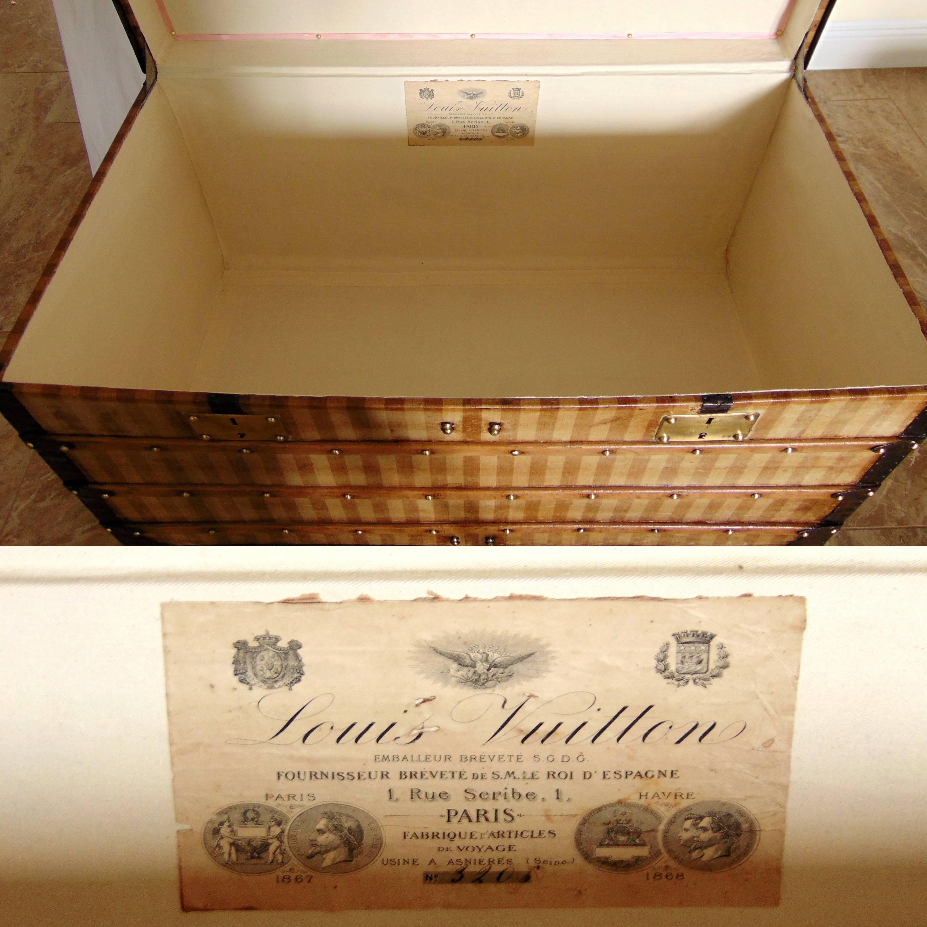 Louis Vuitton Rayée Canvas Steamer Trunk Circa 1876 Rare  2