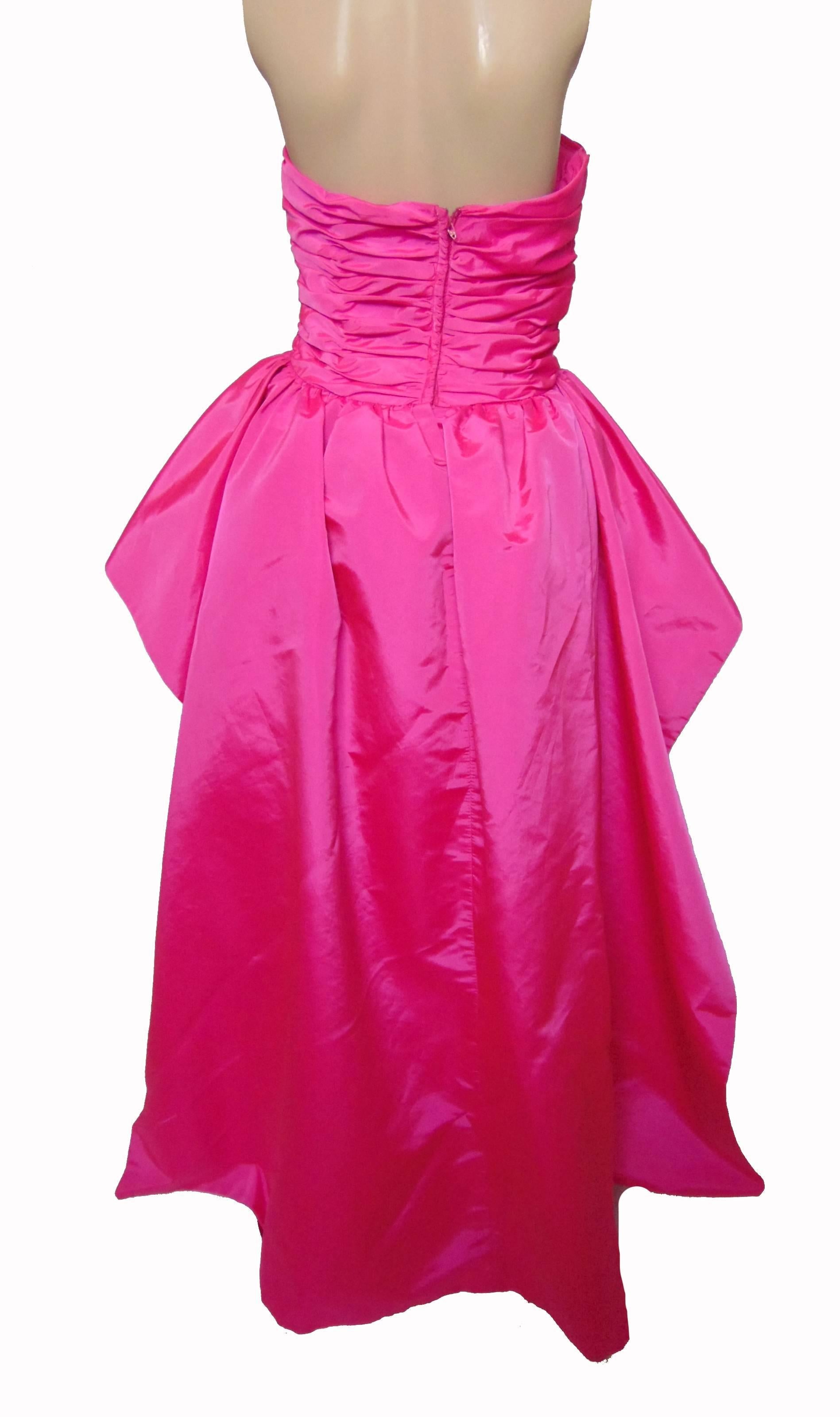 Women's Victor Costa for Saks Fifth Ave Evening Gown Bubblegum Pink Taffeta 90s Sz 8/10