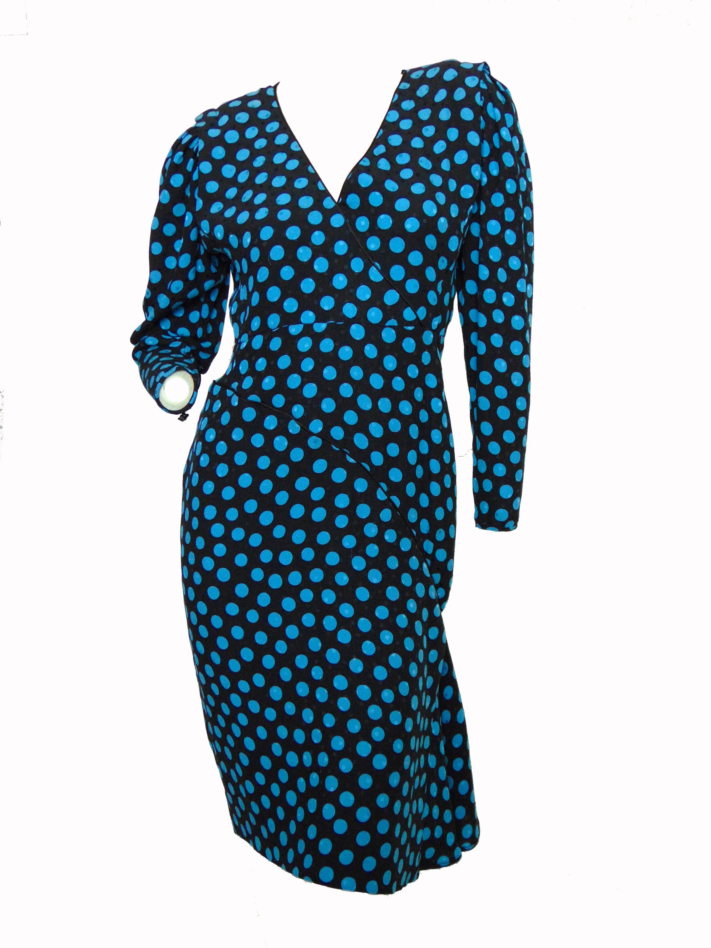 Emanuel Ungaro Parallele Silk Dress with Polka Dots 1980s Size S In Good Condition In Port Saint Lucie, FL