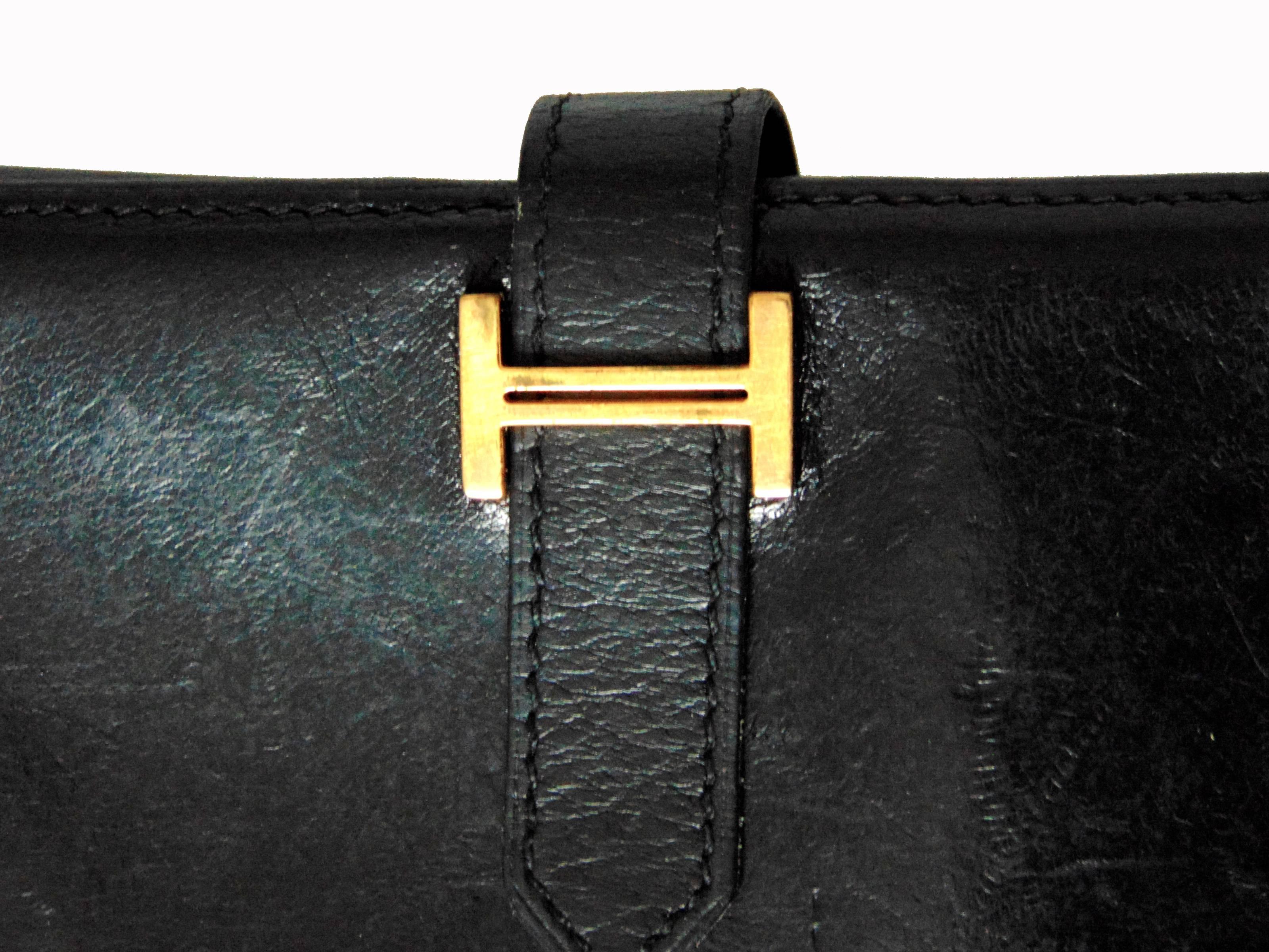 Hermes Black Buffle Gala Leather Wallet Trifold 2004 + Box  2