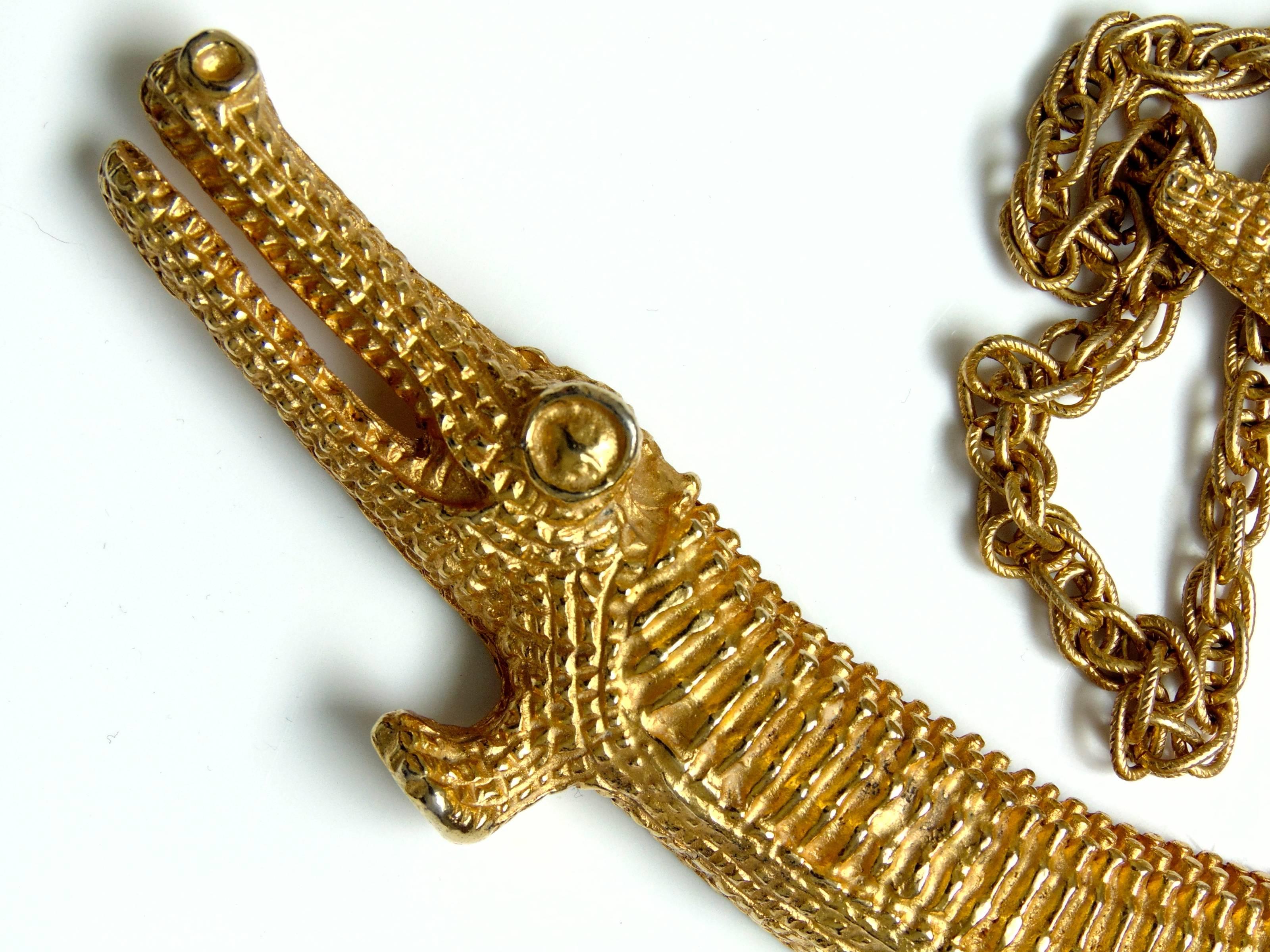 Contemporary Kenneth Lane Figural Choker Necklace Gold Metal Alligator or Crocodile 1980s