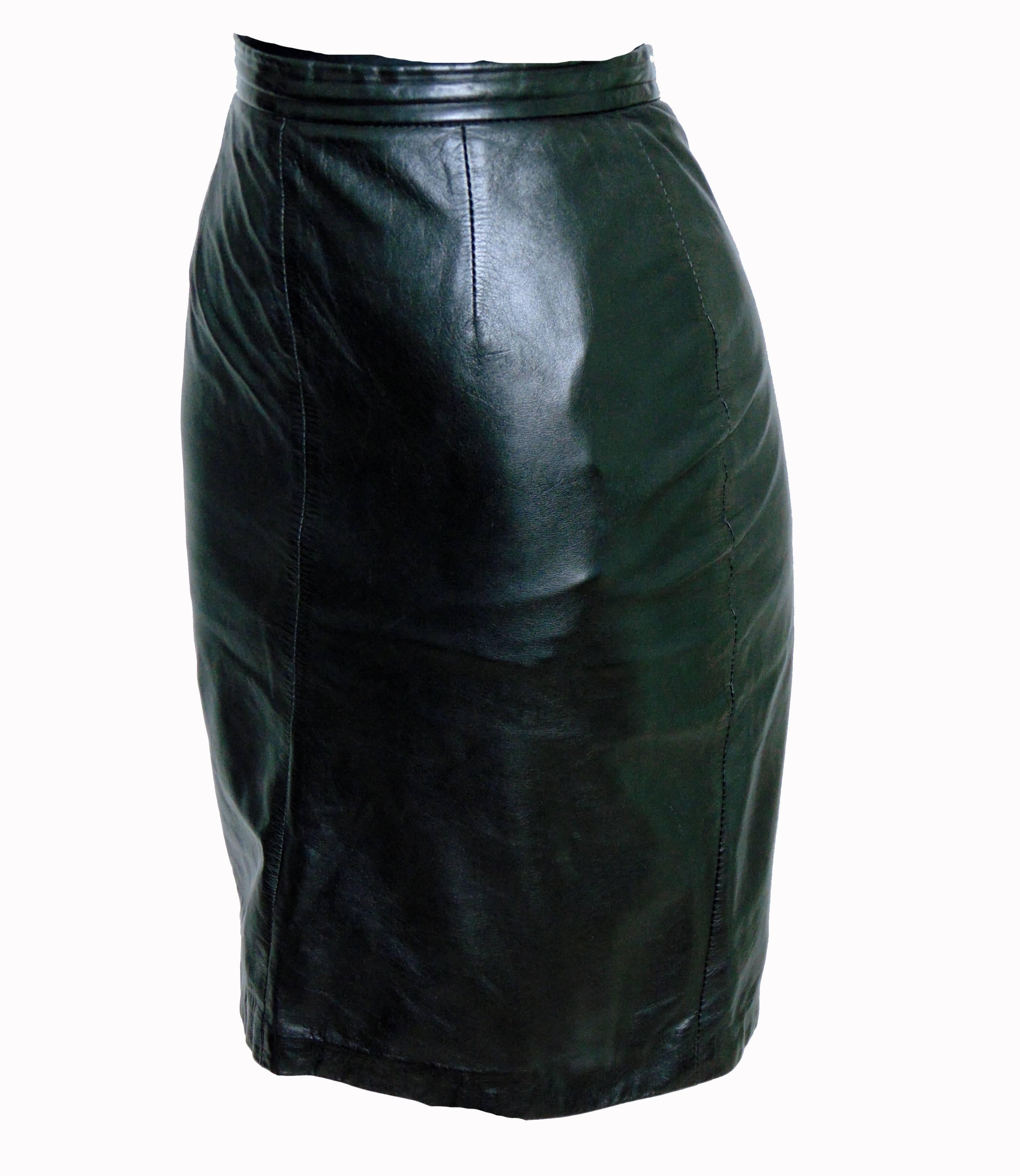 Black Leather Pencil Skirt Michael Hoban for North Beach Leather Sz 3/4 1980s  In Good Condition In Port Saint Lucie, FL