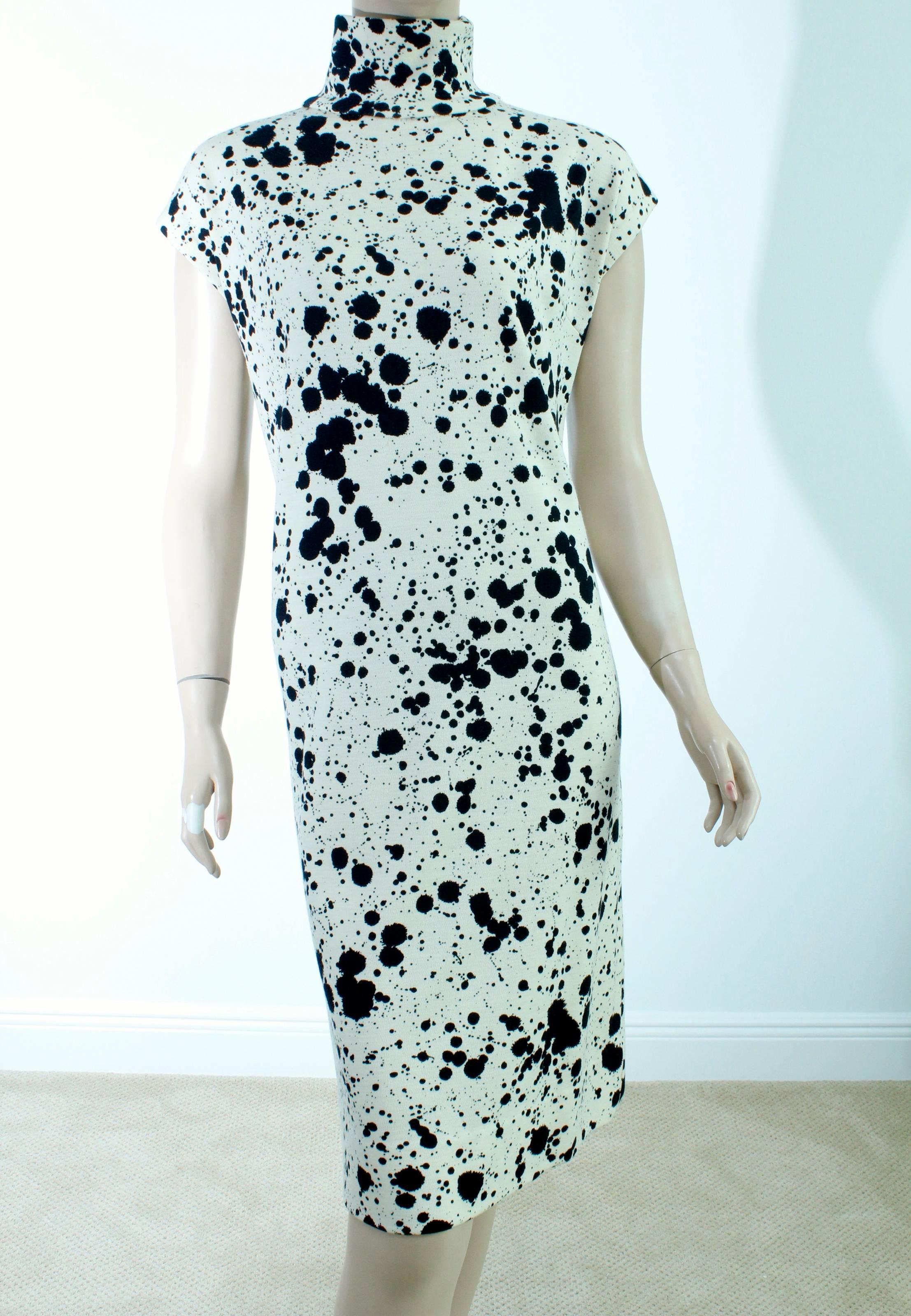 Gray Rare Bonnie Cashin for Sills Black + White Paint Spatter Knit Dress Mod Sz M