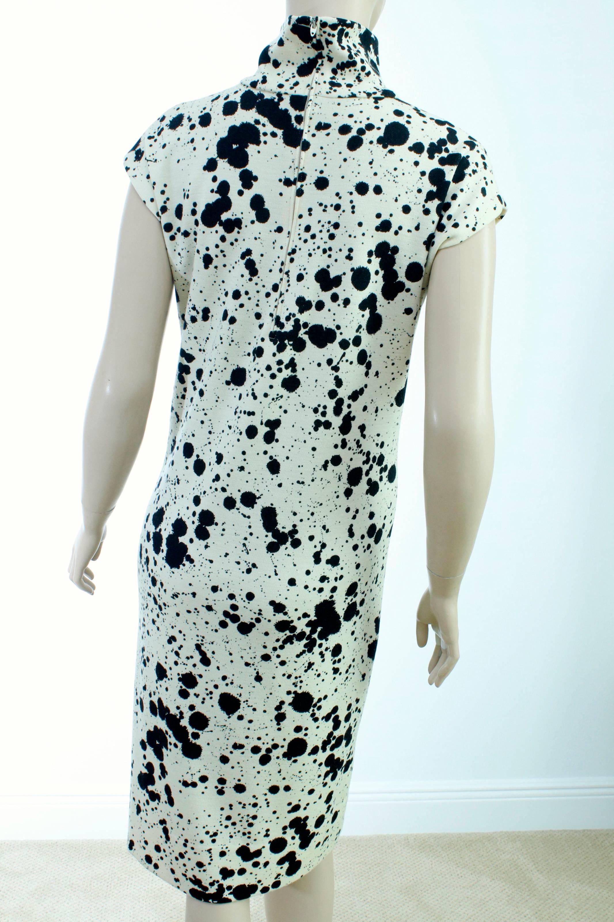 Rare Bonnie Cashin for Sills Black + White Paint Spatter Knit Dress Mod Sz M In Excellent Condition In Port Saint Lucie, FL