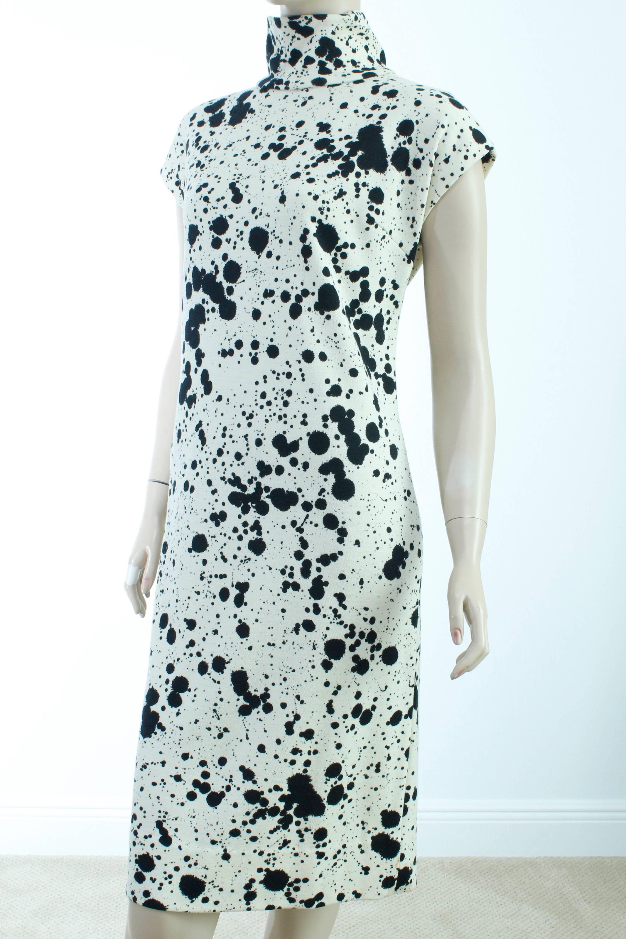 Women's Rare Bonnie Cashin for Sills Black + White Paint Spatter Knit Dress Mod Sz M