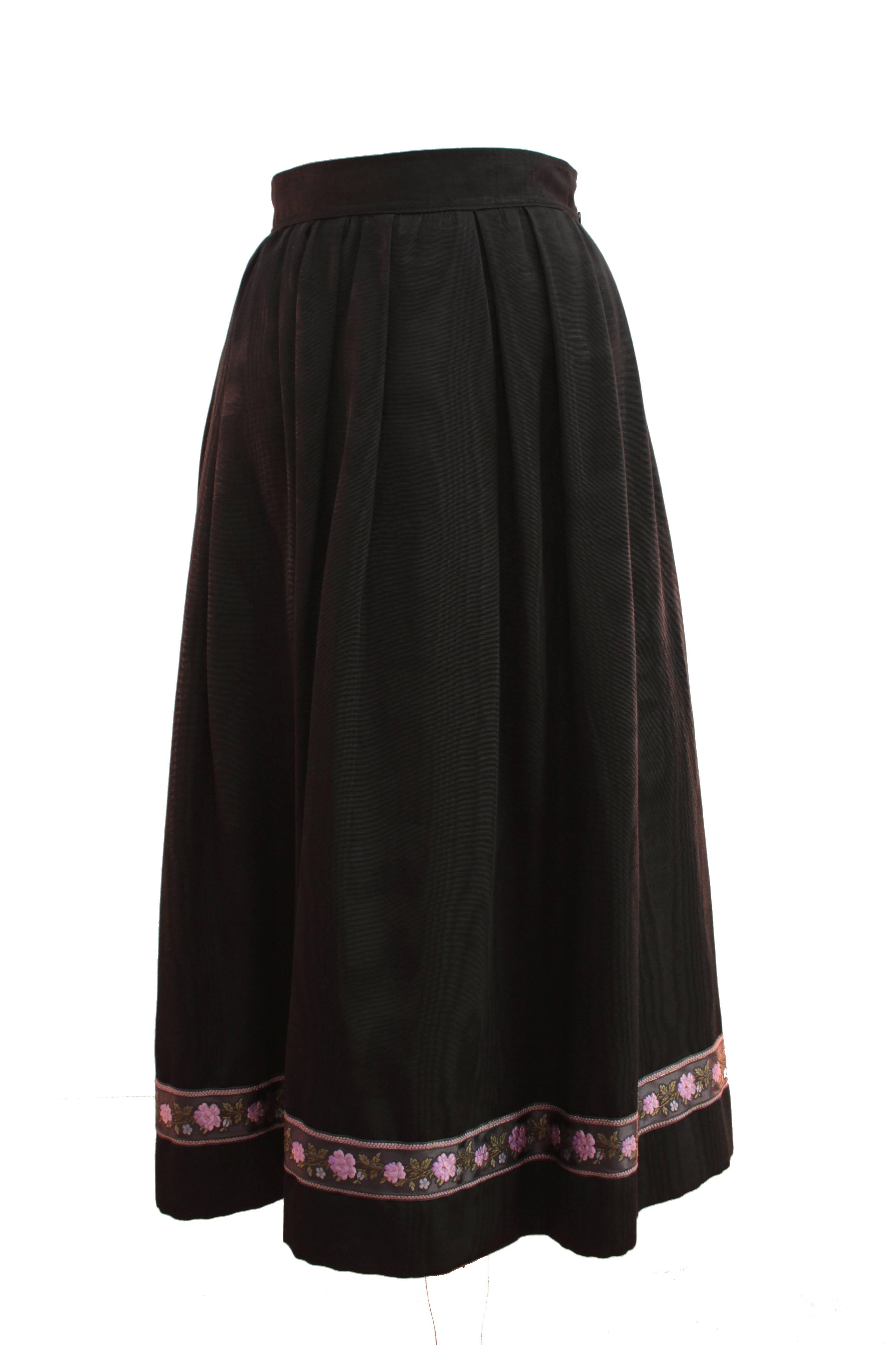 saint laurent brown embroidered skirt