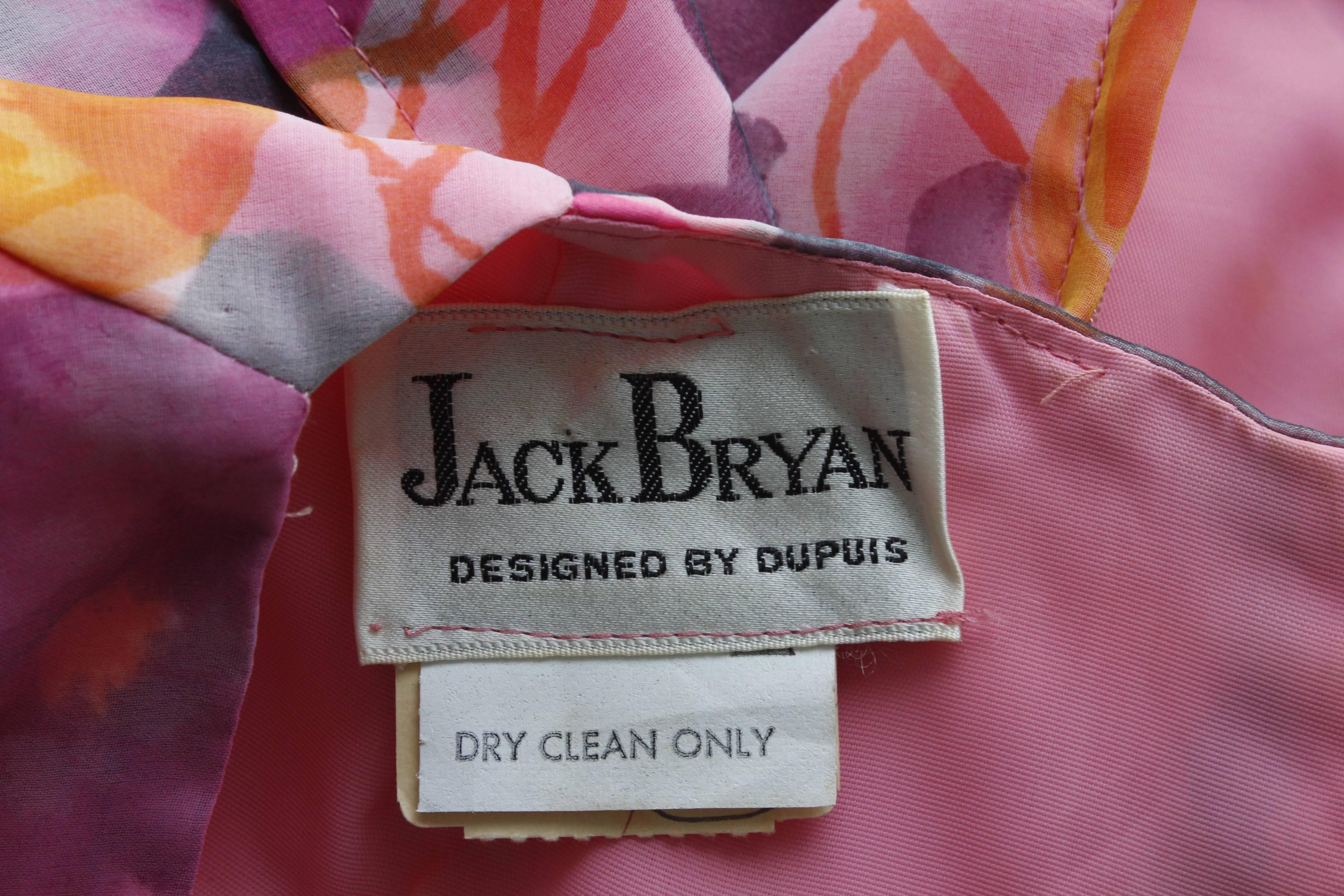 Jack Bryan by Dupuis Floral Chiffon Maxi Dress with Tie Wrap Belt Sz 8 70s 1