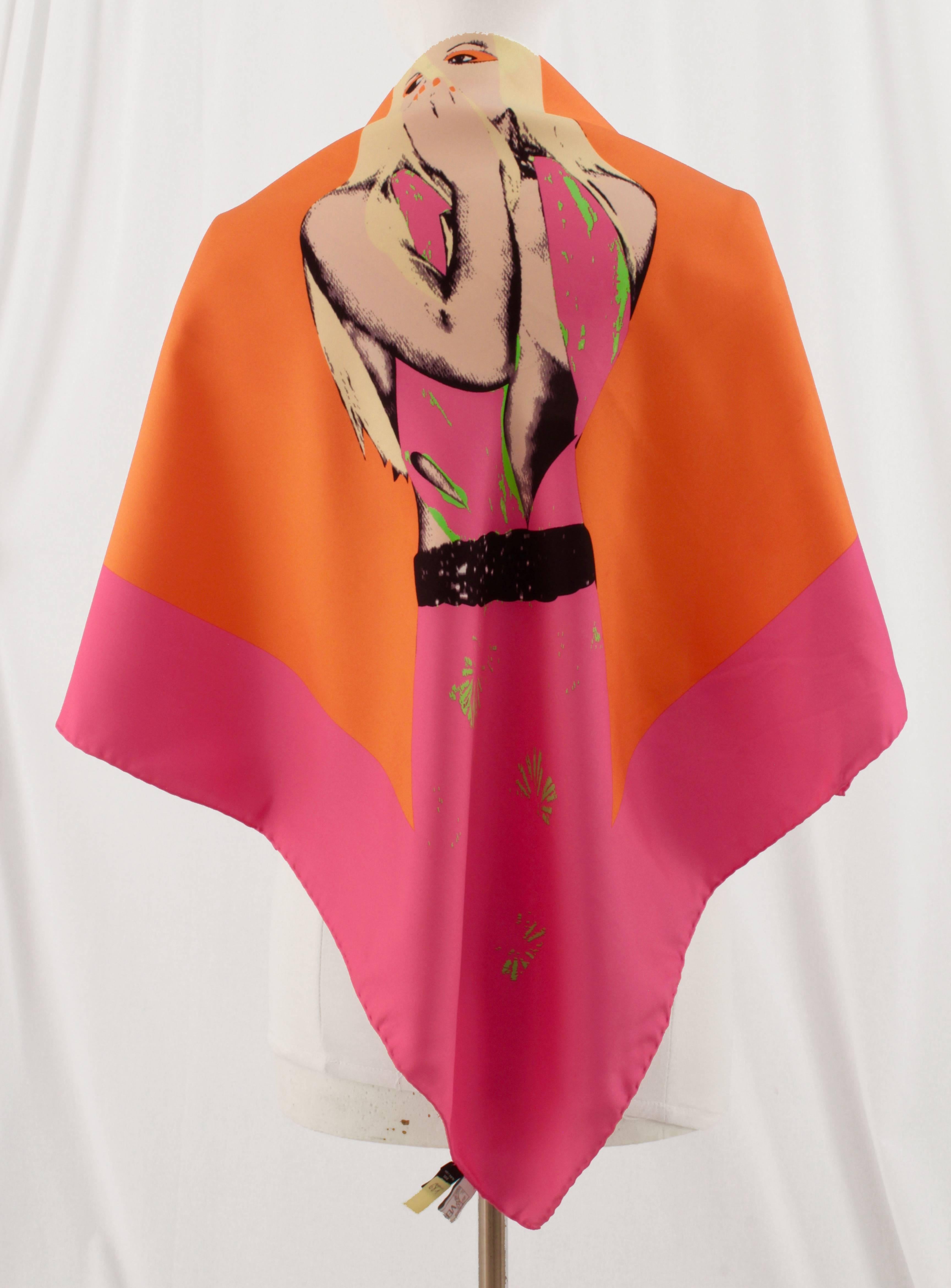 Women's Versace Silk Scarf Large Wrap Pop Art Donatella Print Spring 2004 Runway 35in 