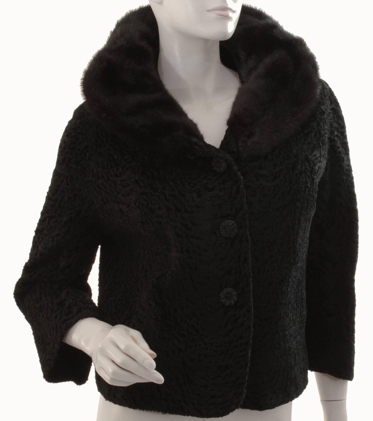 1950s Persian Lamb Jacket with Mink Collar Vintage Size S For Sale at ...