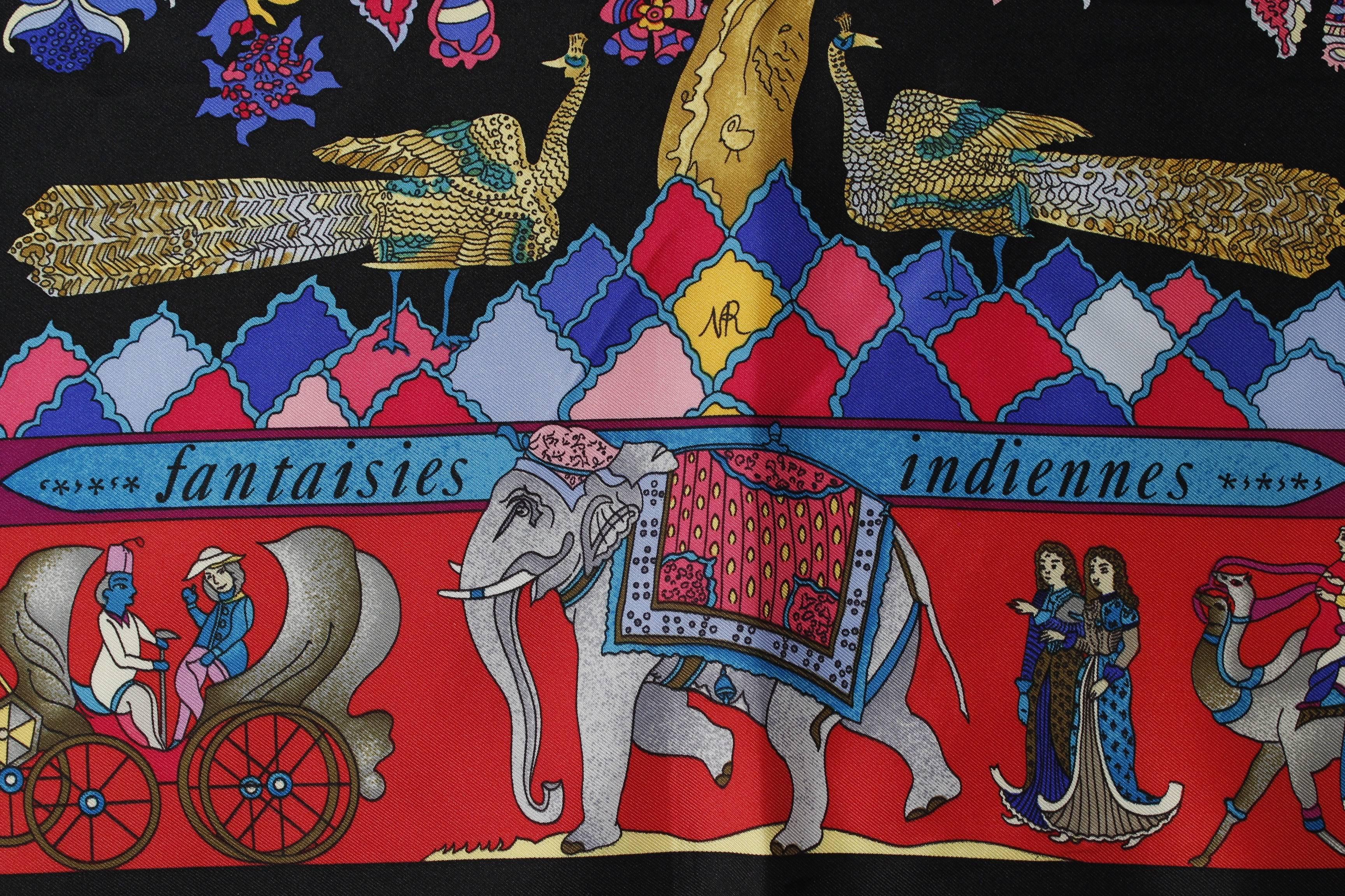 Hermes Paris Silk Scarf Fantaisies Indiennes Loic Dubigeon 90cm 2008  In Excellent Condition In Port Saint Lucie, FL