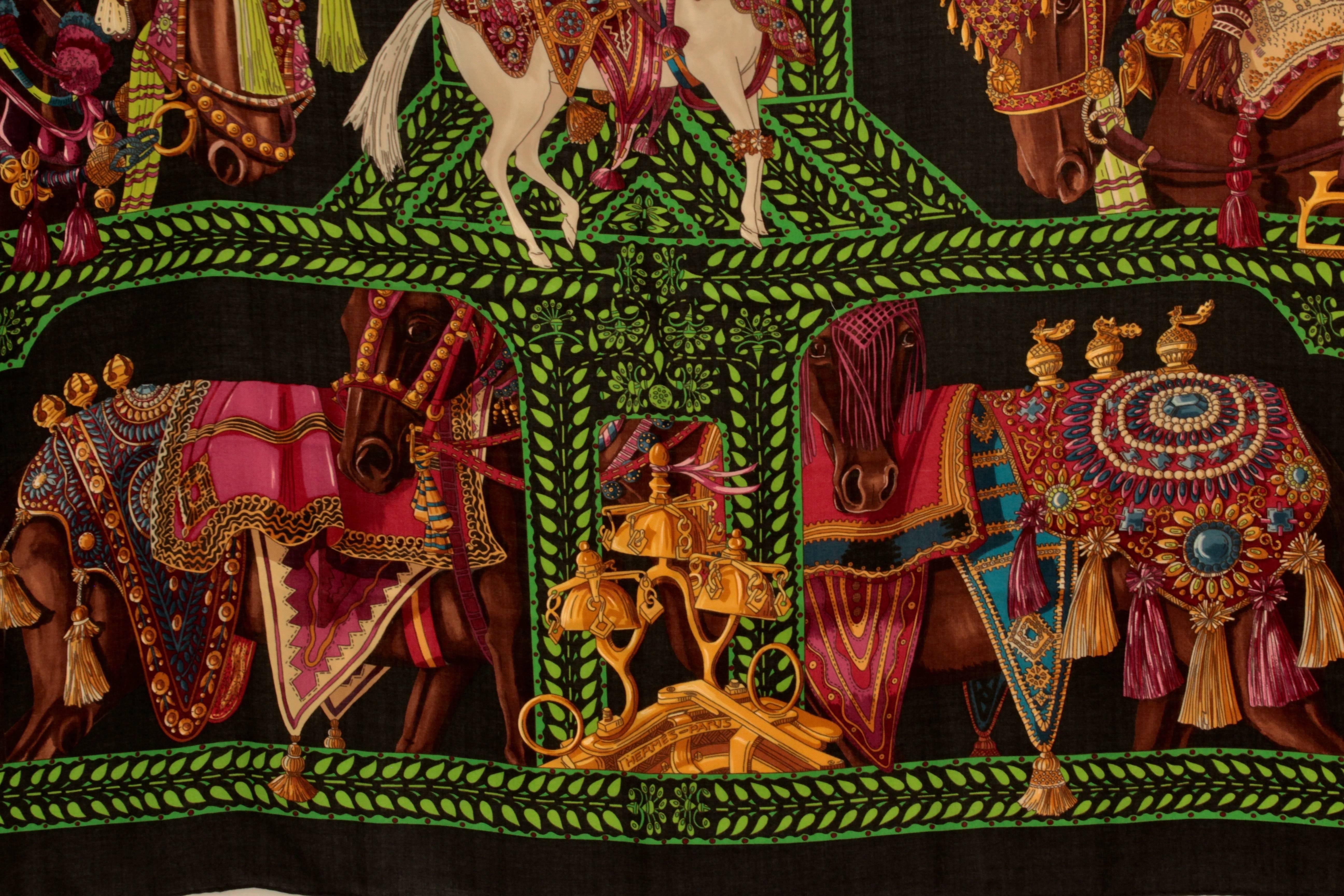 Women's Rare Hermes 140cm Cashmere Silk Shawl La Danse du Cheval Marwari Shawl New + Box