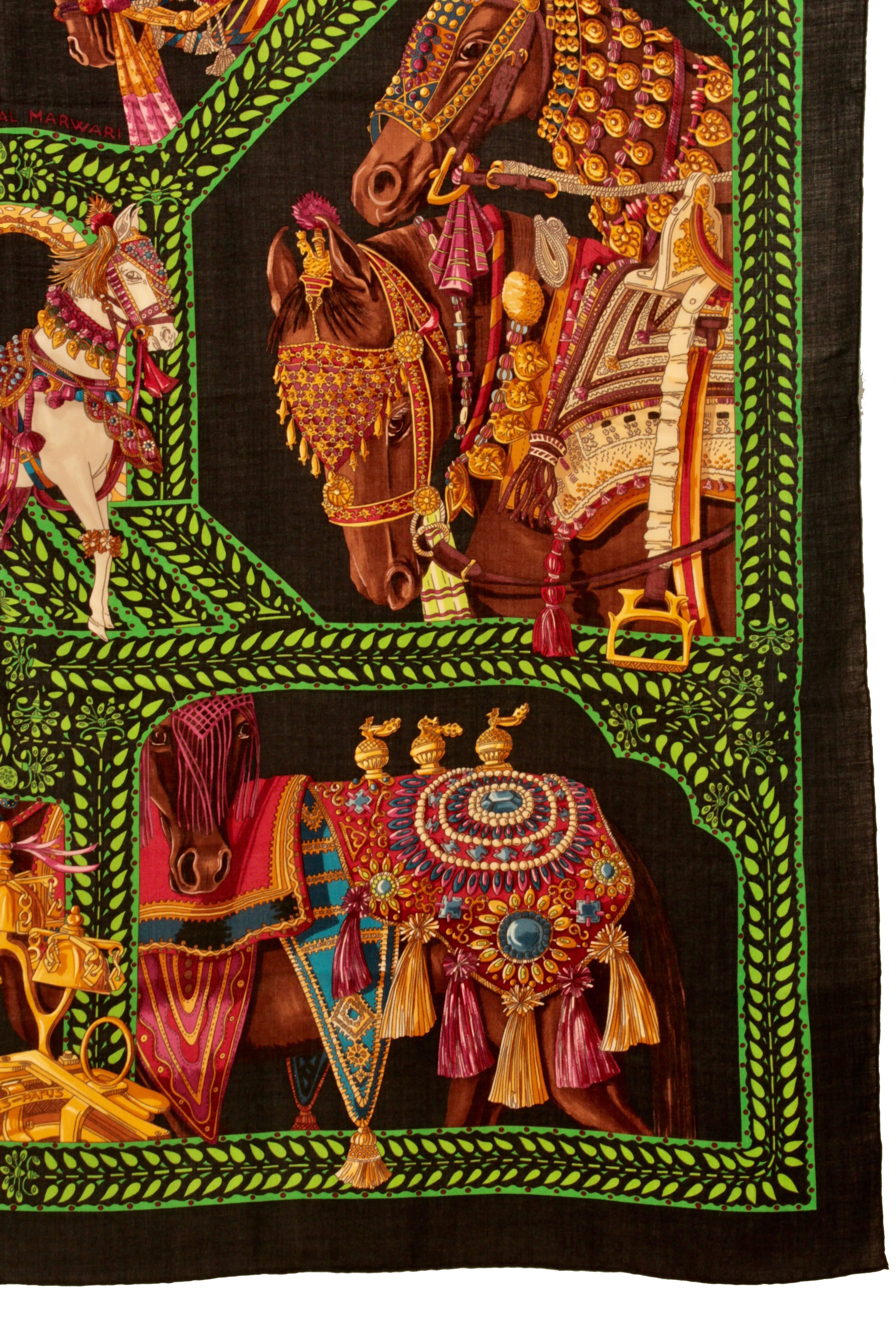 Rare Hermes 140cm Cashmere Silk Shawl La Danse du Cheval Marwari Shawl New + Box 1