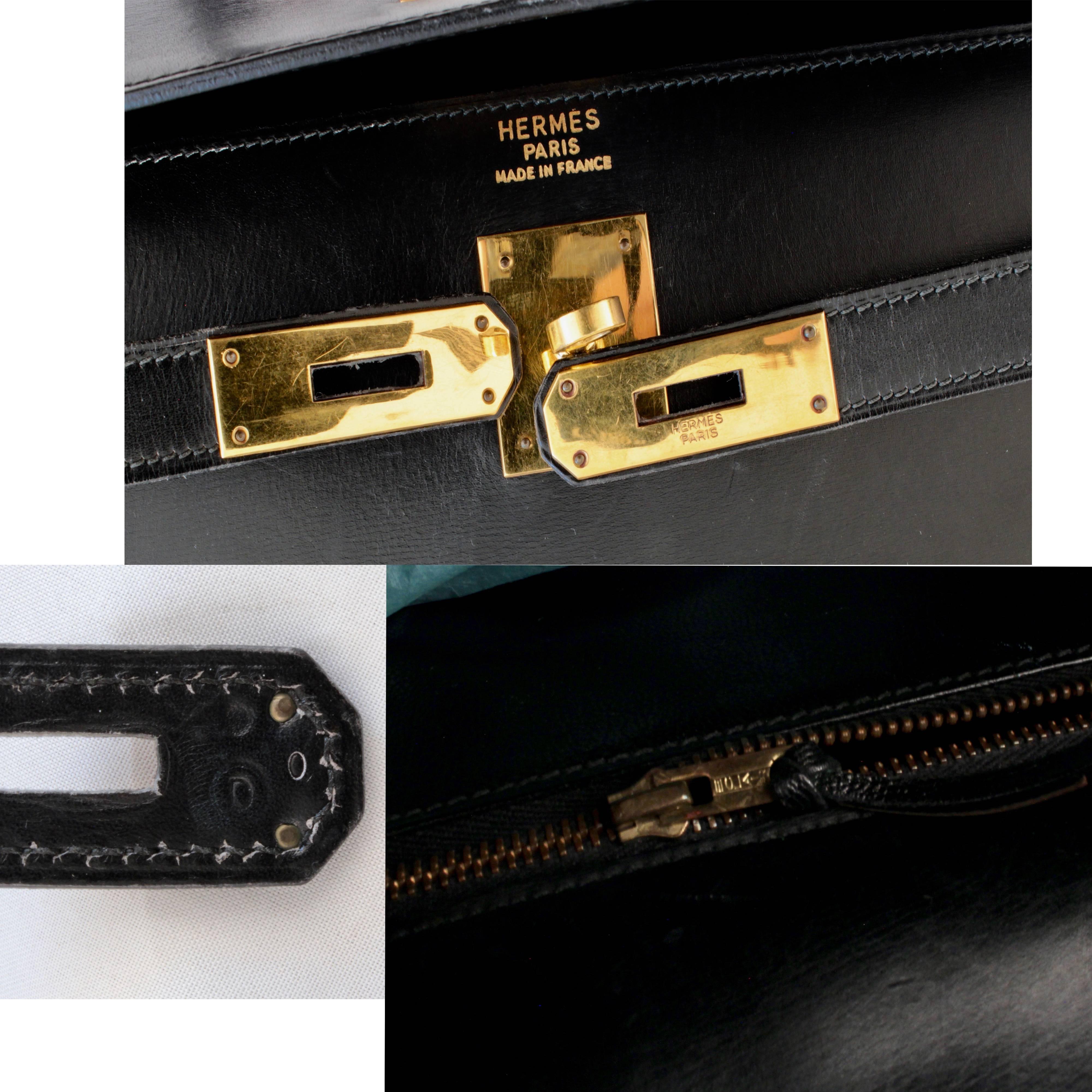 Iconic Hermes Kelly Bag 35cm Black Box Leather Gold Hardware Vintage 70s  4