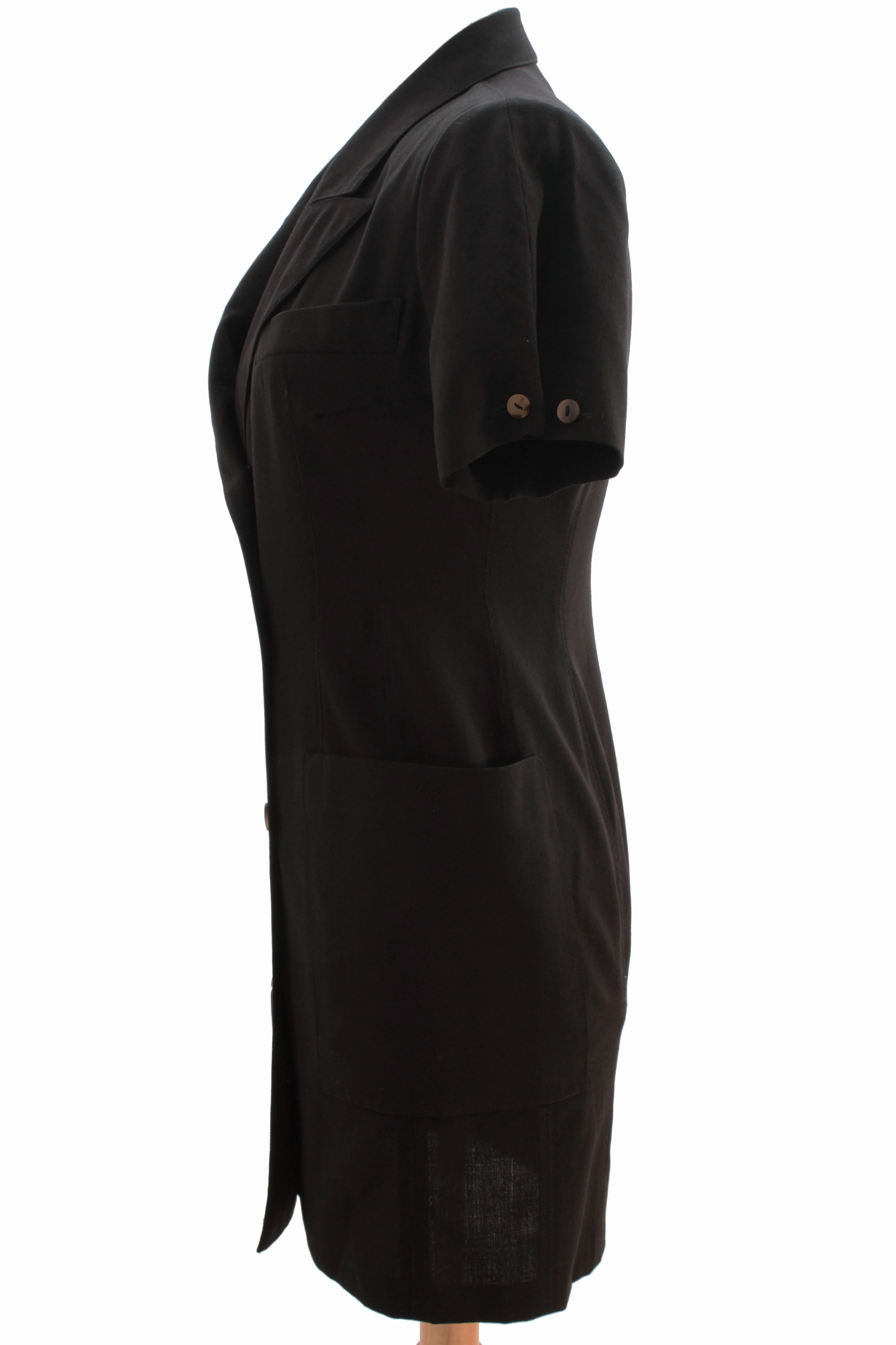 Jean Paul Gaultier Pour Gibo Black Shirt Dress Chic Oversized Pockets Sz 40 90s In Excellent Condition In Port Saint Lucie, FL