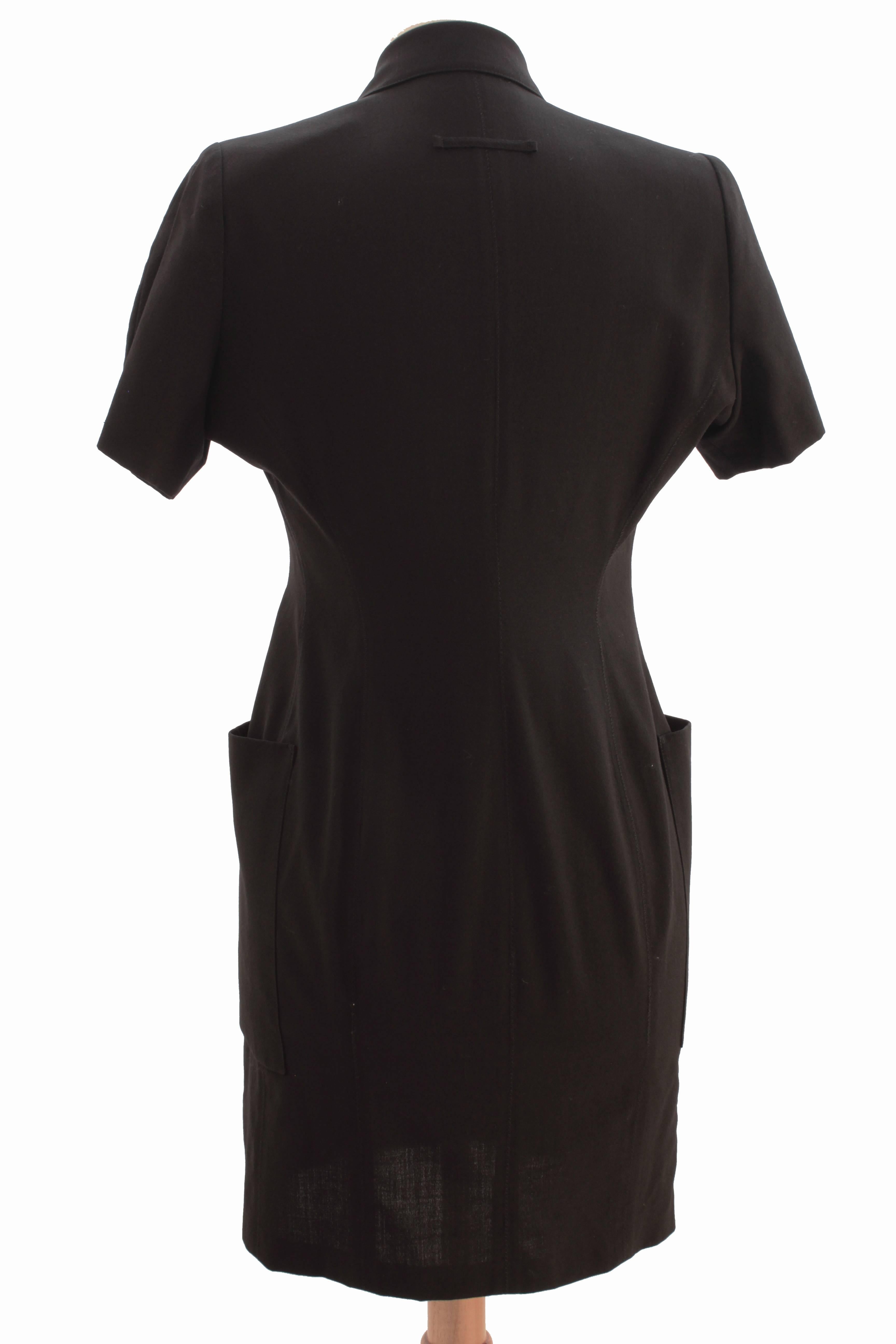 Women's Jean Paul Gaultier Pour Gibo Black Shirt Dress Chic Oversized Pockets Sz 40 90s