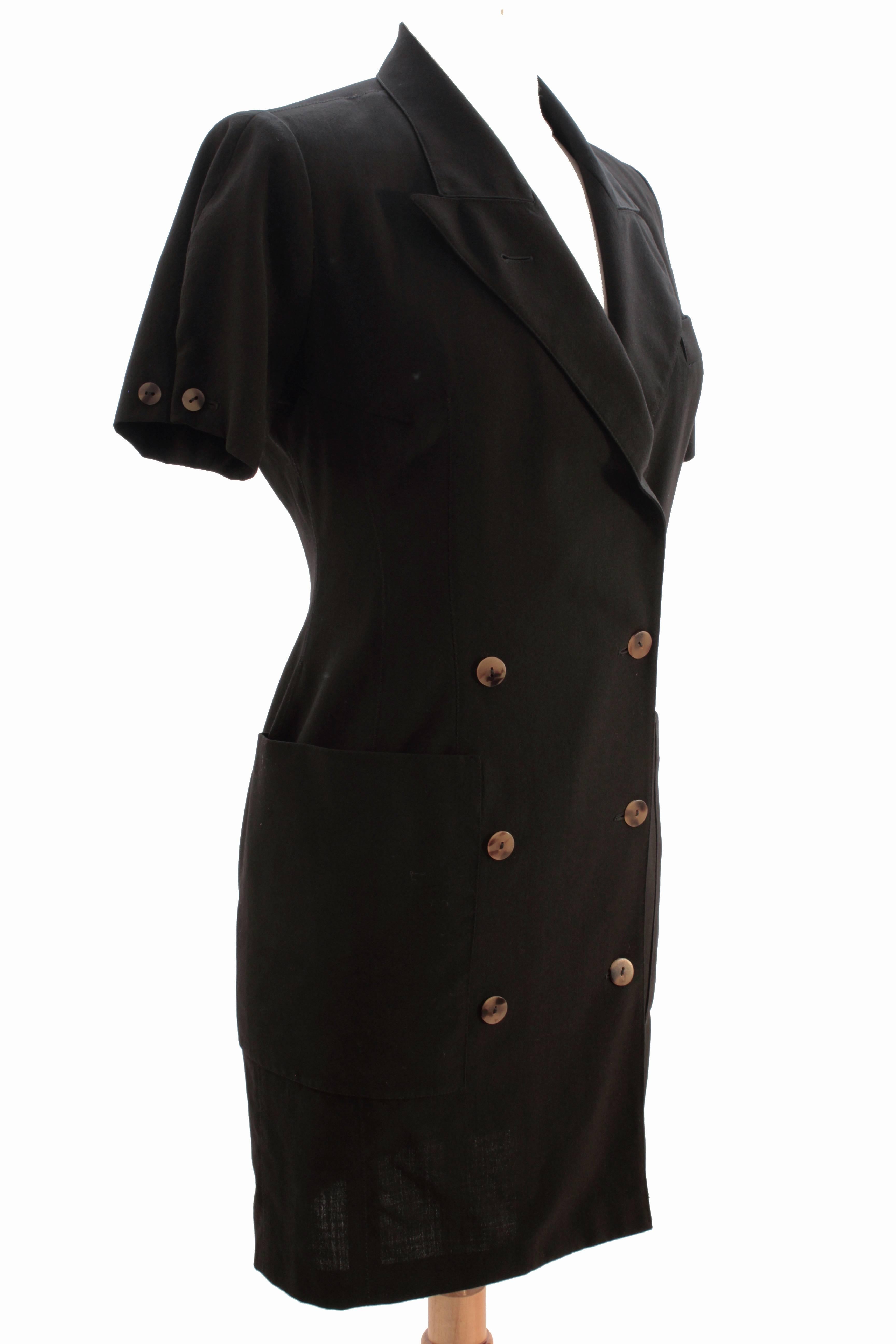 Jean Paul Gaultier Pour Gibo Black Shirt Dress Chic Oversized Pockets Sz 40 90s 1