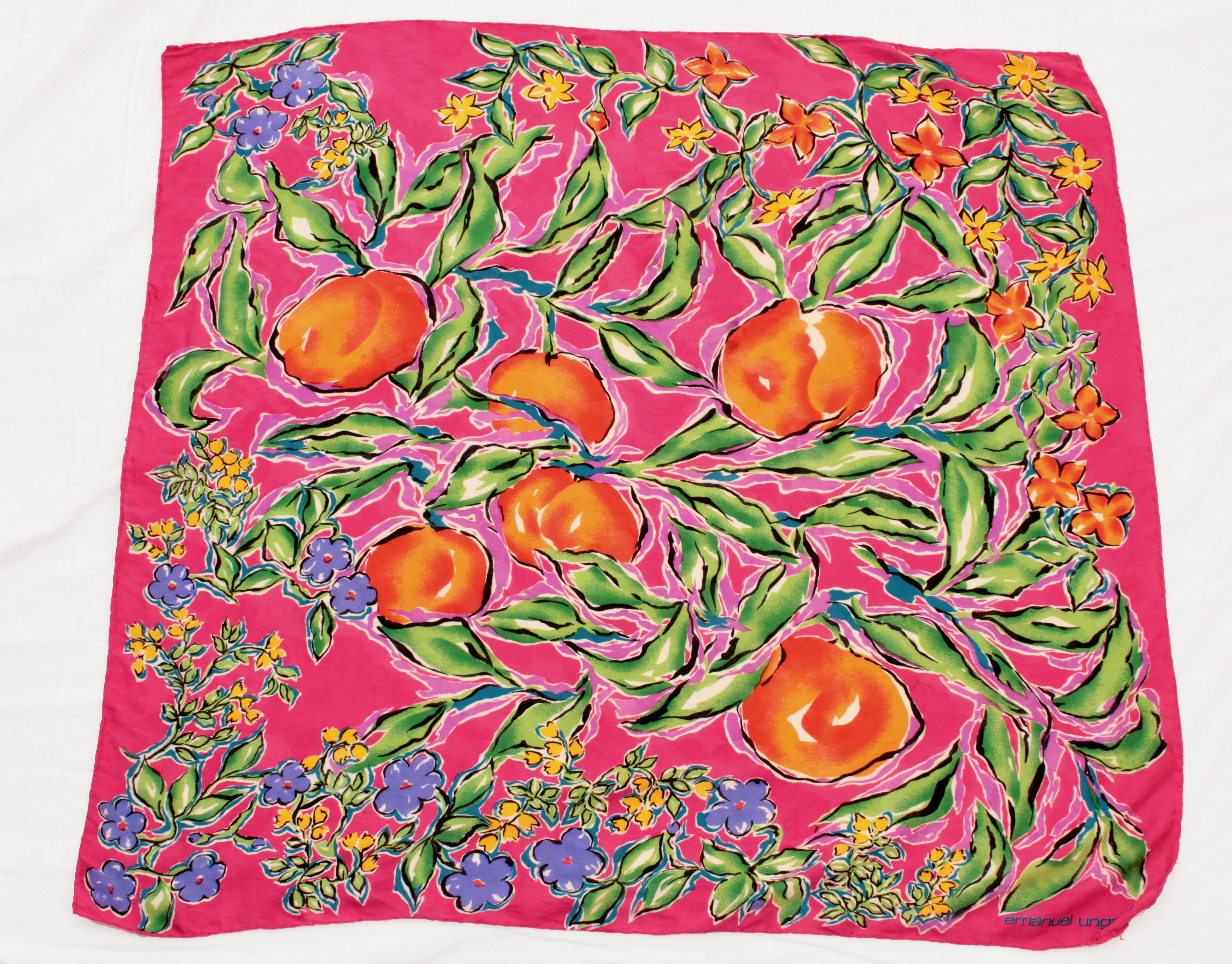 Pink Ungaro Bold Floral Scarf Shawl Large 33in Silk Cashmere Blend Jacquard 80s 