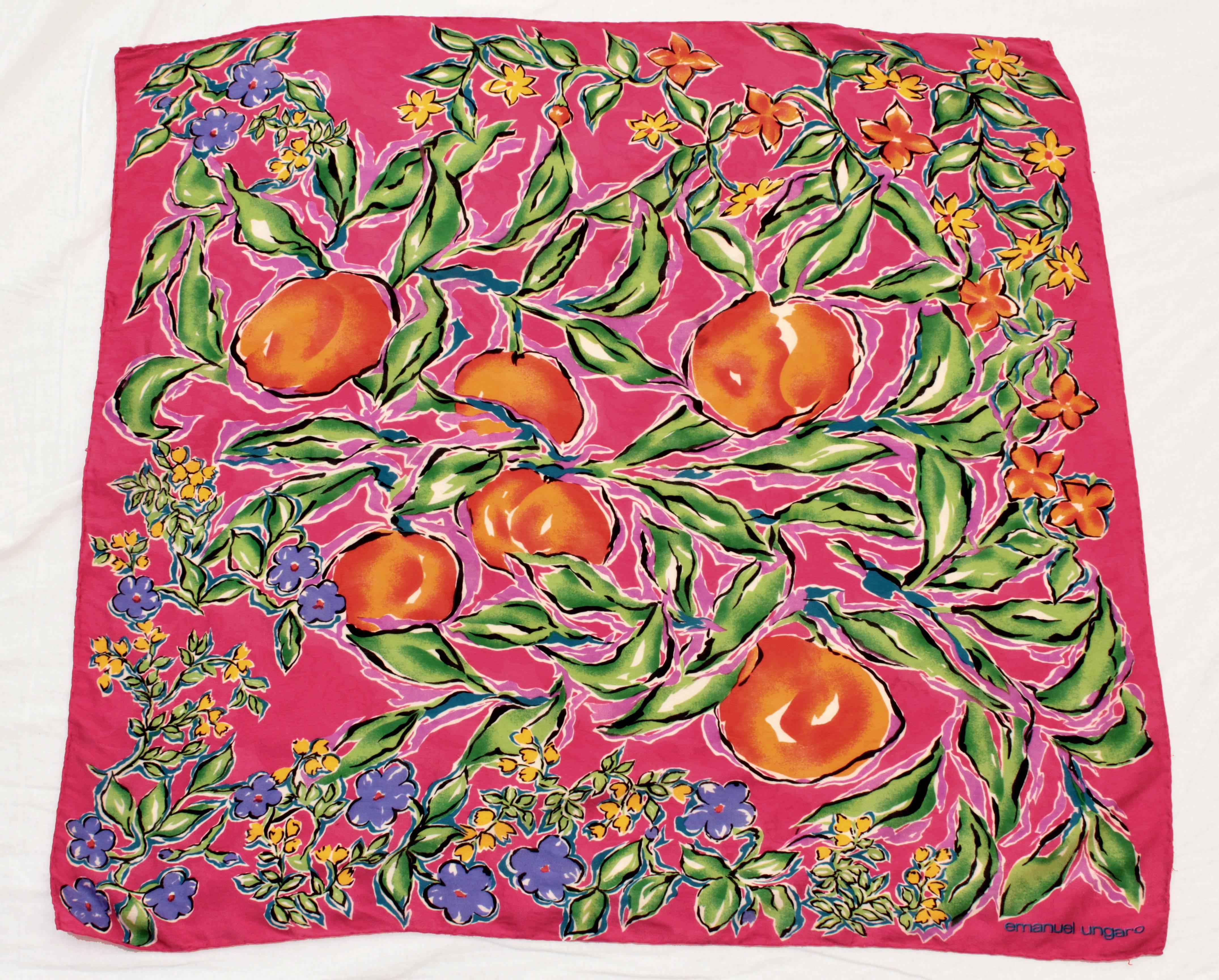 Ungaro Bold Floral Scarf Shawl Large 33in Silk Cashmere Blend Jacquard 80s  In Excellent Condition In Port Saint Lucie, FL