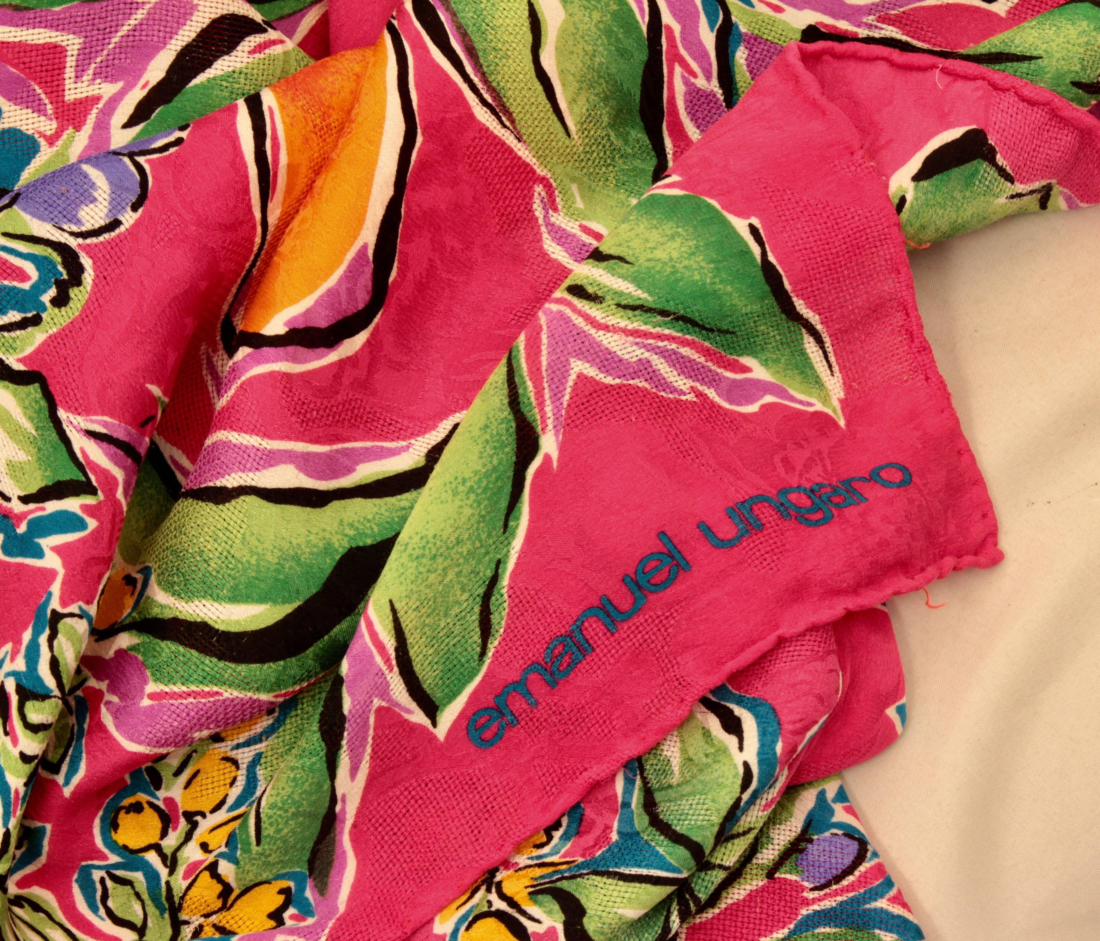 Ungaro Bold Floral Scarf Shawl Large 33in Silk Cashmere Blend Jacquard 80s  5