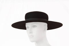 70s Yves Saint Laurent Wide Brim Hat Black Wool by Bollman Hat Co Sz S