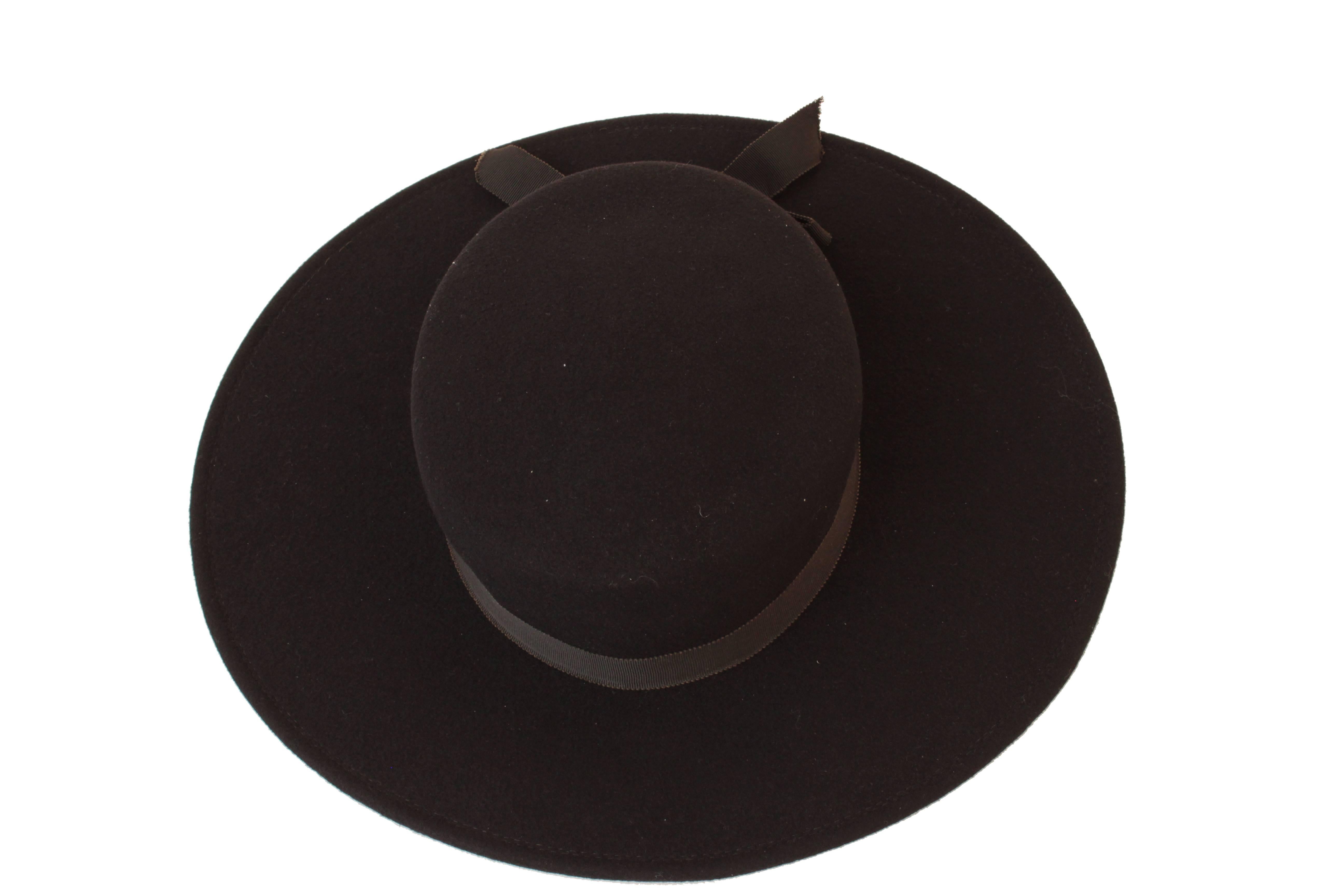 70s Yves Saint Laurent Wide Brim Hat Black Wool by Bollman Hat Co Sz S 2