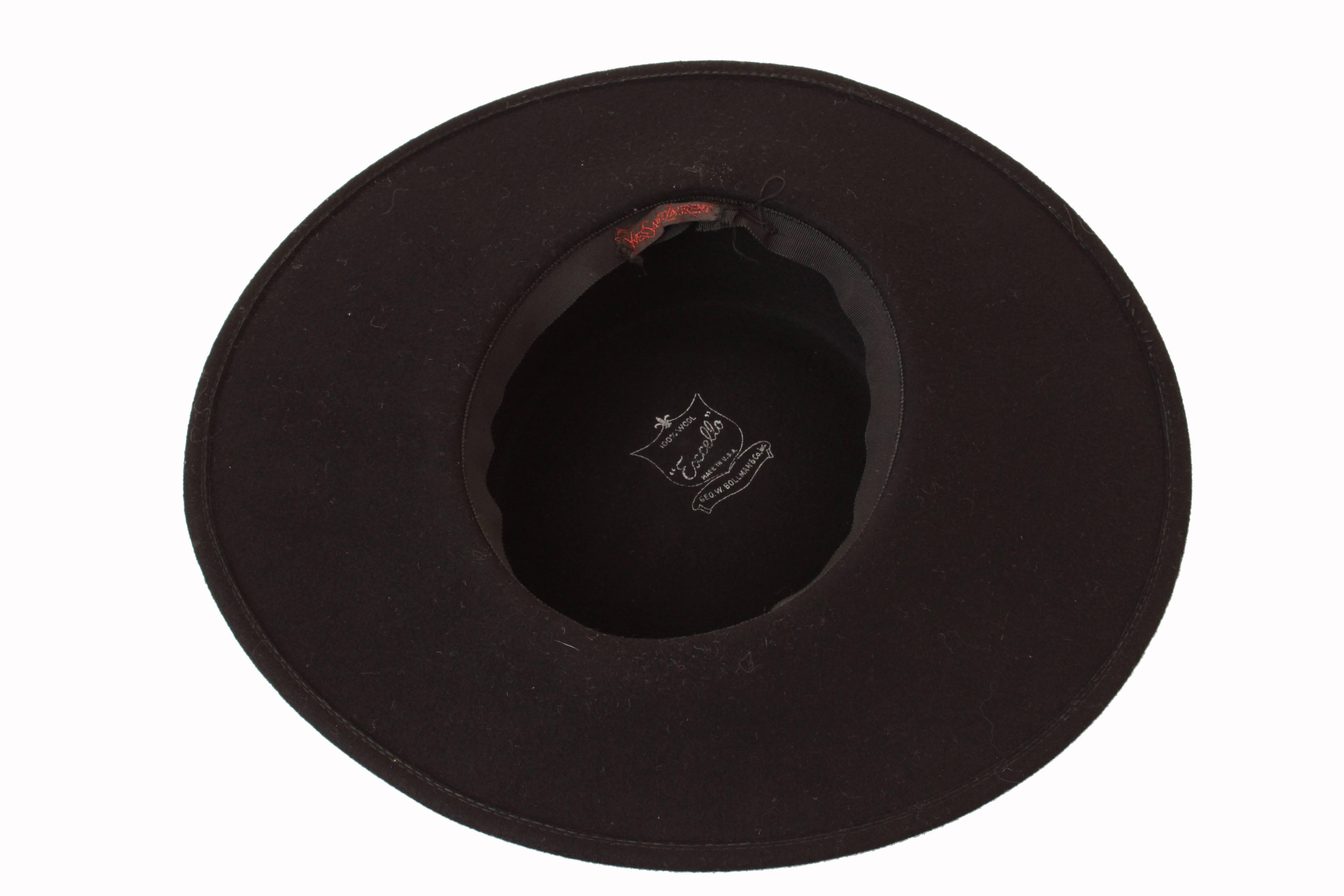 70s Yves Saint Laurent Wide Brim Hat Black Wool by Bollman Hat Co Sz S 3