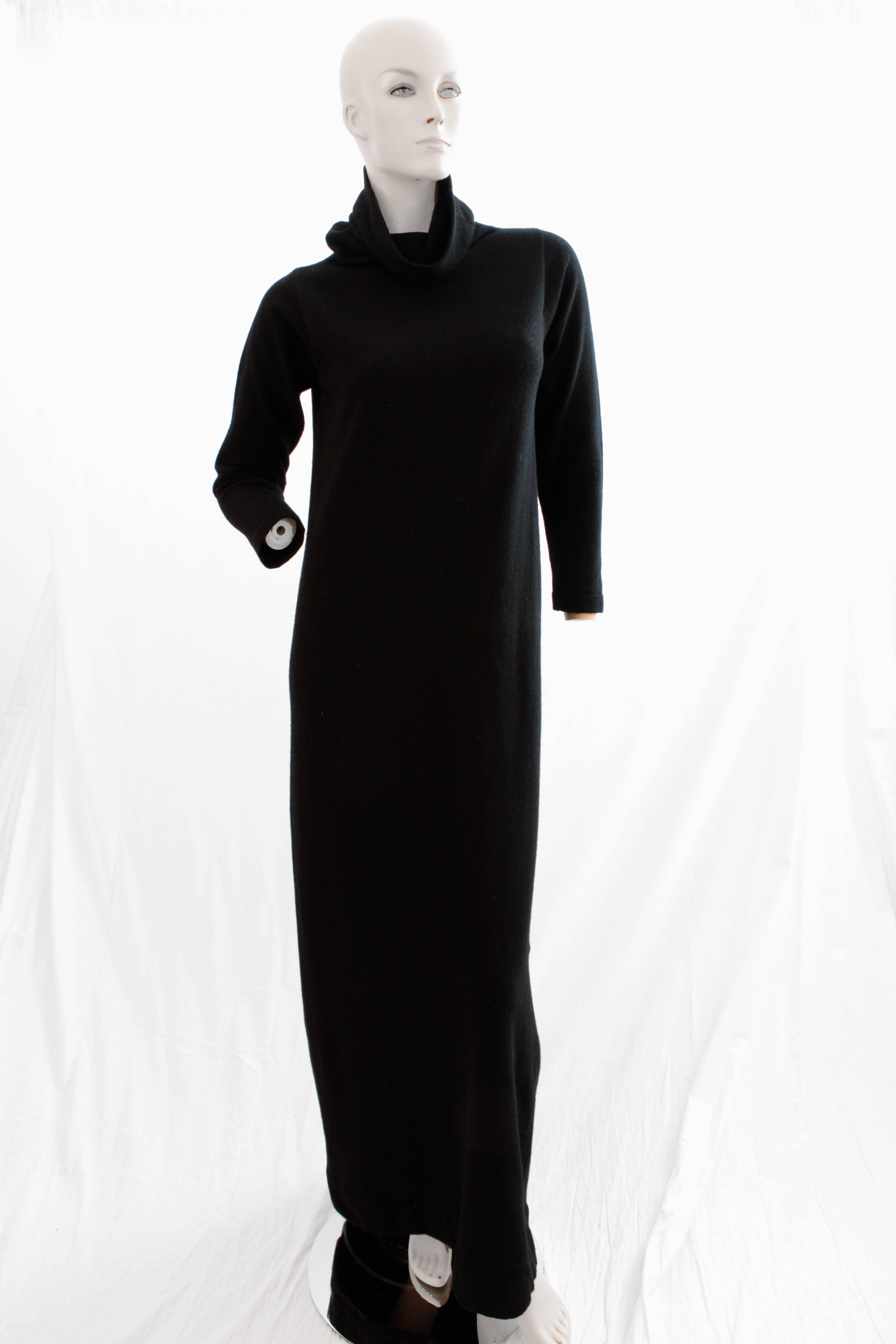 Black Bonnie Cashin Long Lambswool Knit Dress With Madonna Hood Collar Long Maxi 70s M
