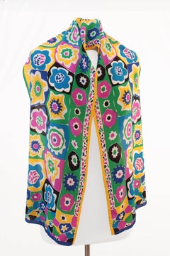 Missoni Silk Scarf with Colorful Pop Art Flowers 62in x 12in Rare Print 1990s